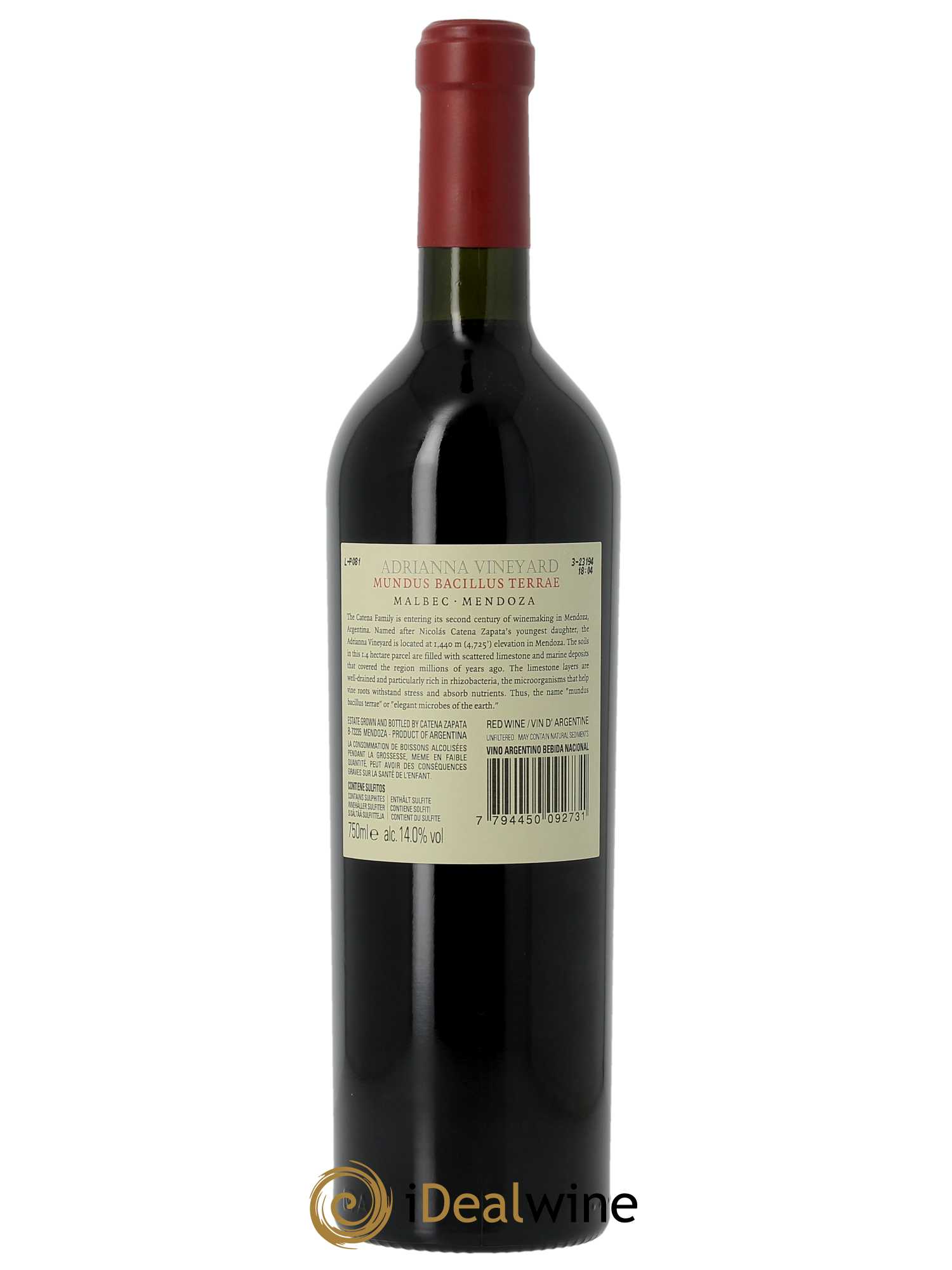 Mendoza Adrianna Vineyard Mundus Bacillus Terrae Catena Zapata (CBO à partir de 3 BTS) 2020 - Lot de 1 Bouteille