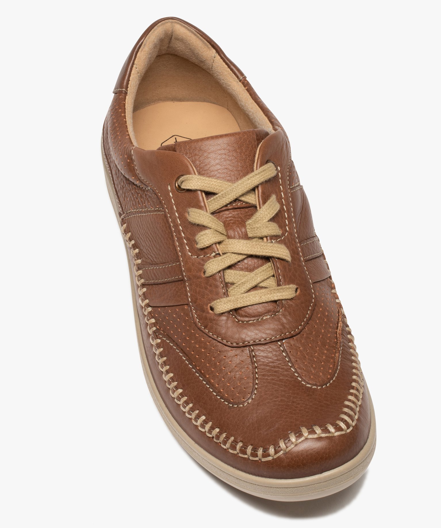 Derbies homme confort dessus cuir souple couture mocassin camel | GEMO