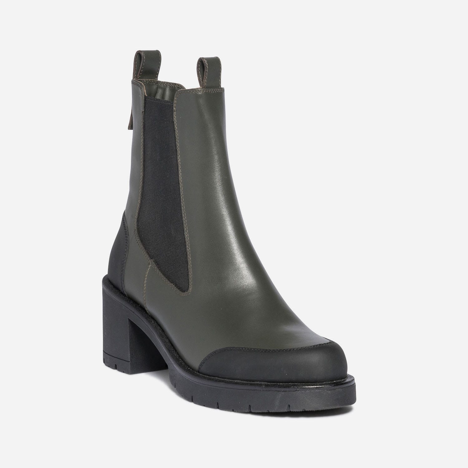 Chelsea boots vert foncé et noir à talon