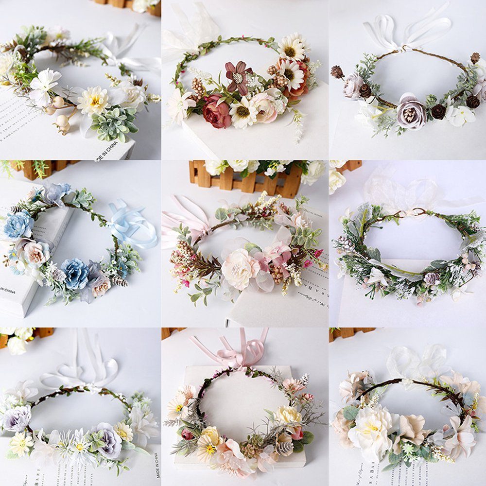 Opspring Haarband 1 Stück Feen-Blumenkrone handgefertigter Boho-grüner Blumenkranz Elfen