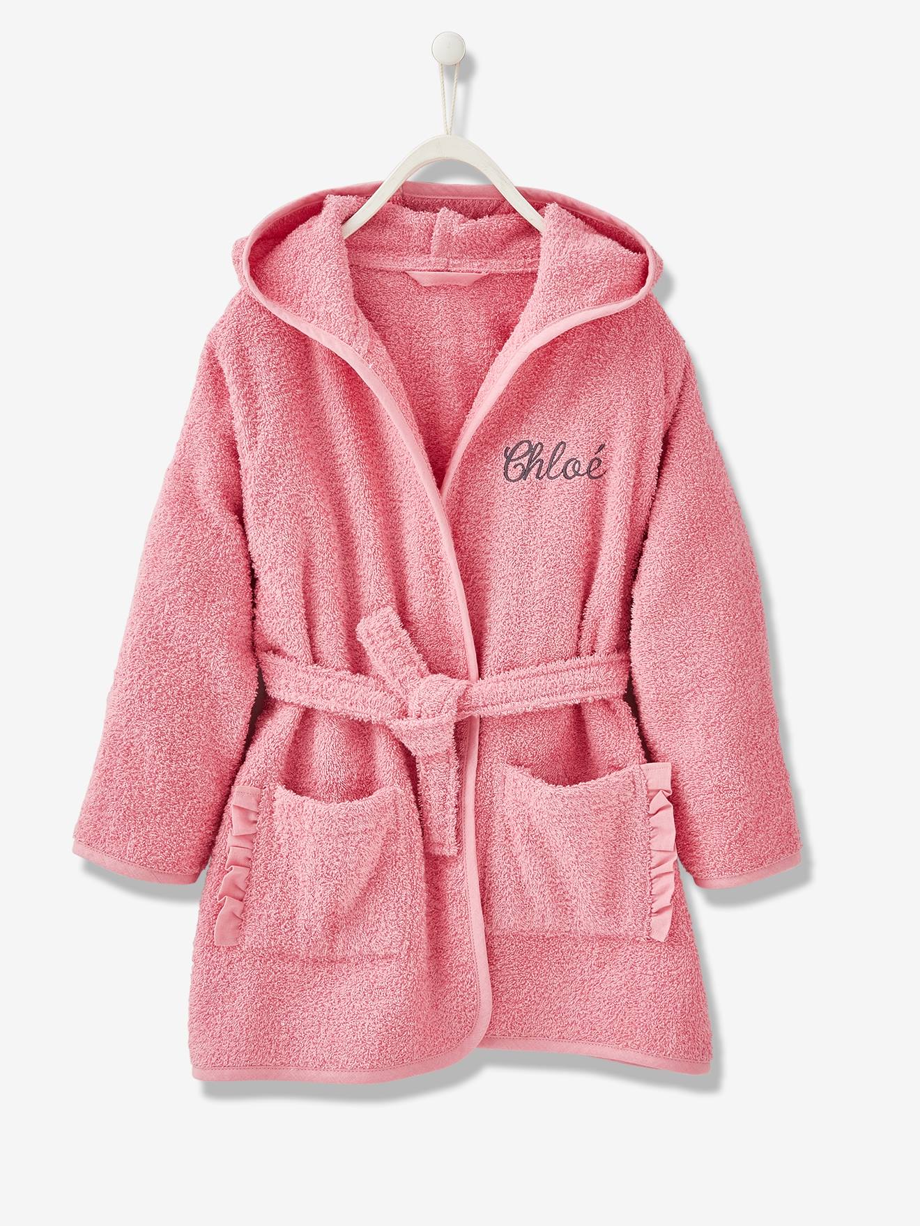 Vertbaudet Kinder Bademantel, Einhorn-Kostüm Oeko Tex, personalisierbar - pink