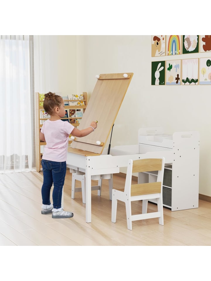 COSTWAY Kindertisch Set 3 in 1 mit Staffelei & Stauraum in Beige günstig kaufen onesize