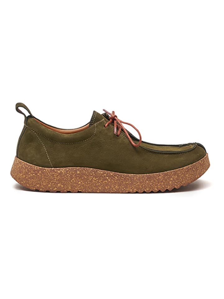 Comfortfusse Leder-Schnürschuhe in Khaki günstig kaufen