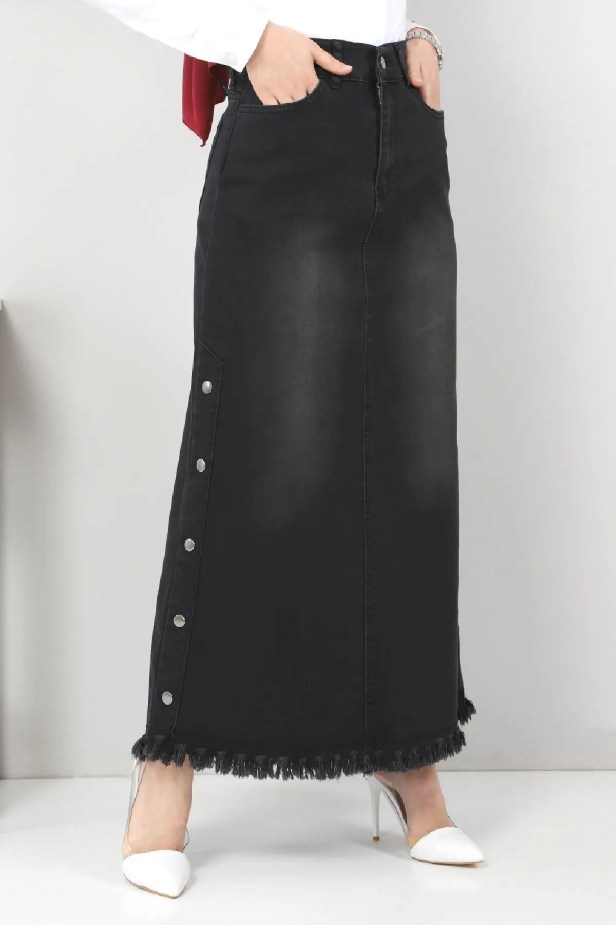 Tesettür Dünyası  Jeansrock mit ausgestellten Seiten Tsd22019 Schwarz