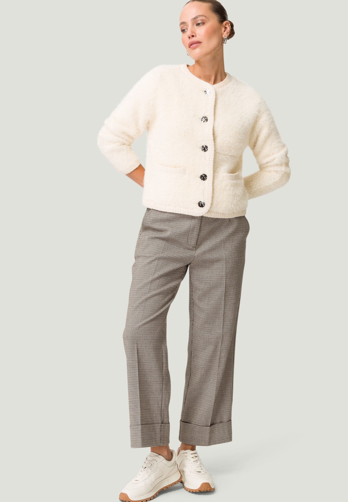 Teddy-Strickjacke mit Knopfleiste