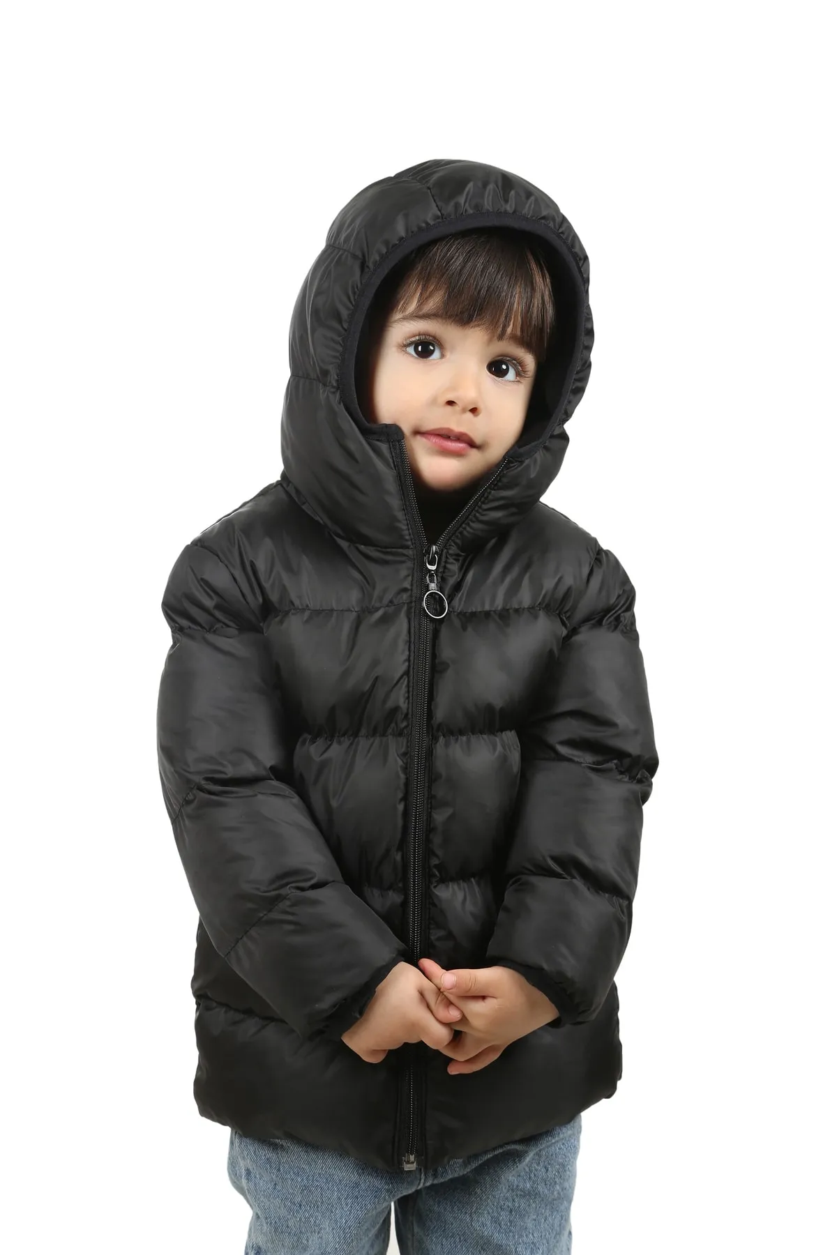 freemen  Schwarzer, wasserdichter, winddichter, aufblasbarer Wintermantel und Mantel aus Fleece mit Kapuze für Jungen
