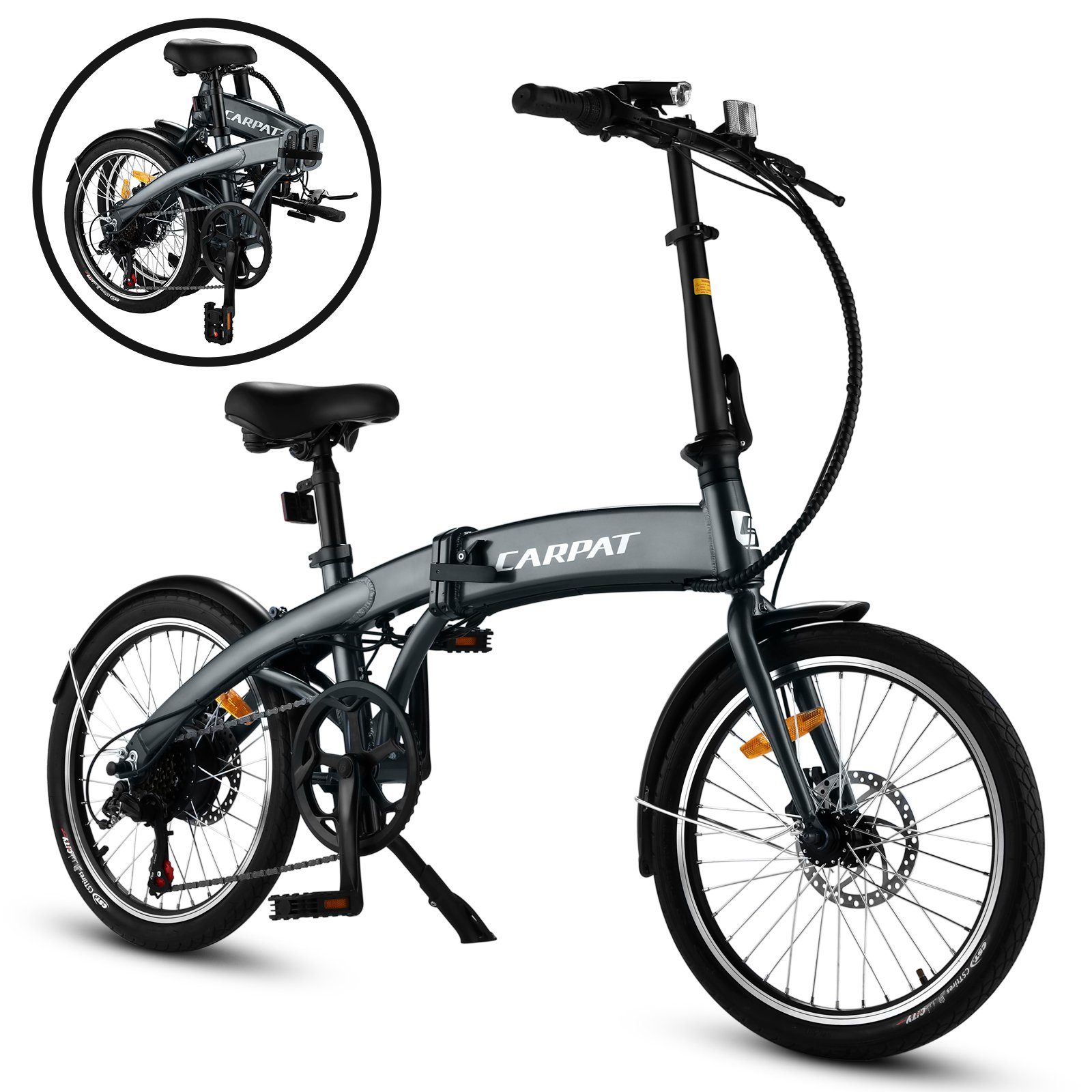 CARPAT SPORT E-Bike 20 Zoll Klapprad E-Bike Faltrad Damen Herren, 36V/6,6Ah, 6 Gang Shimano, Kettenschaltung, Hintermotor, (Alu-Rahmen, Pedelec Elektrisches Fahrrad), Elektrofahrrad, E-Klapprad, E-Faltrad