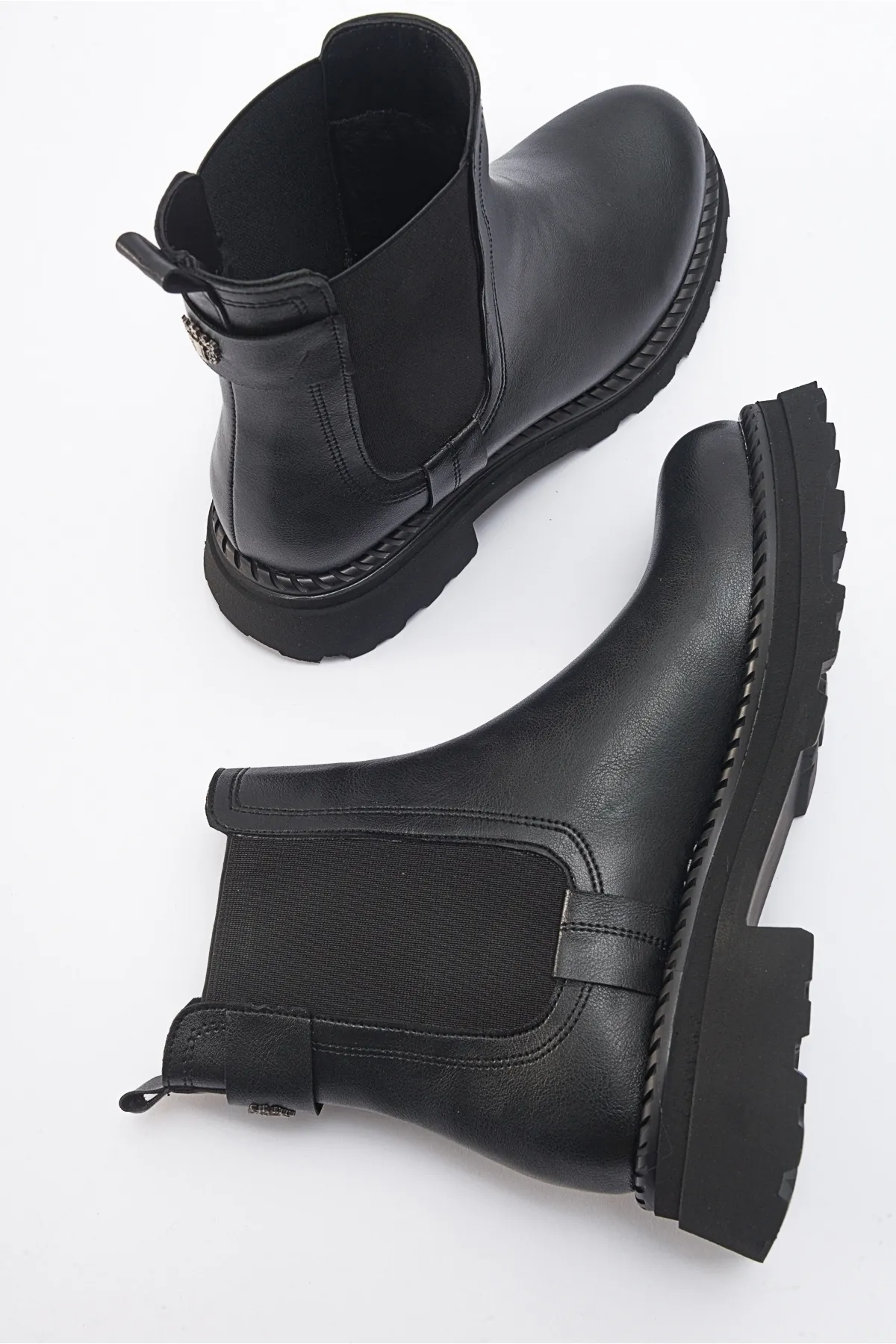 LuviShoes  MARLY Damen-Chelsea-Stiefel aus schwarzem, elastischem Leder