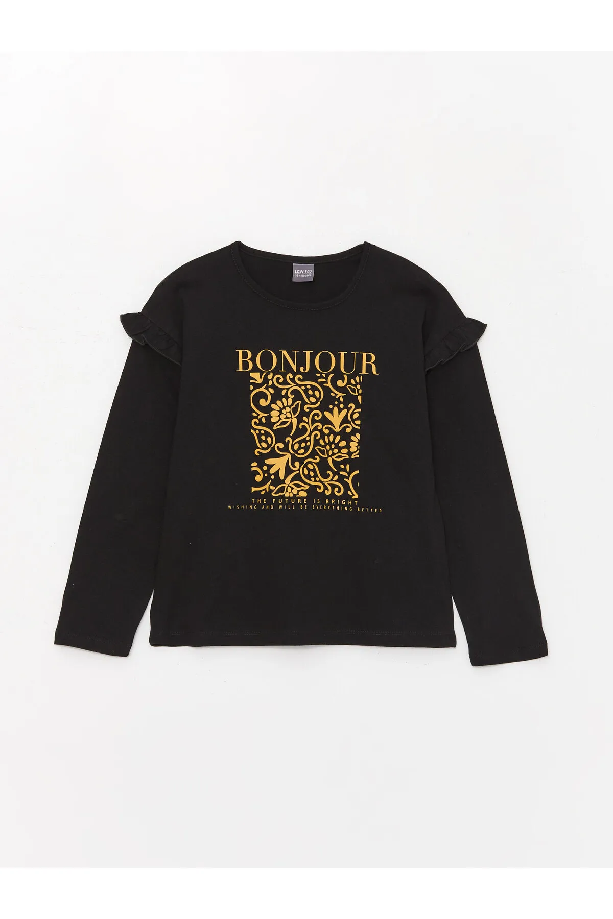 LC Waikiki  Bedrucktes, langärmliges Mädchen-T-Shirt mit Rundhalsausschnitt
