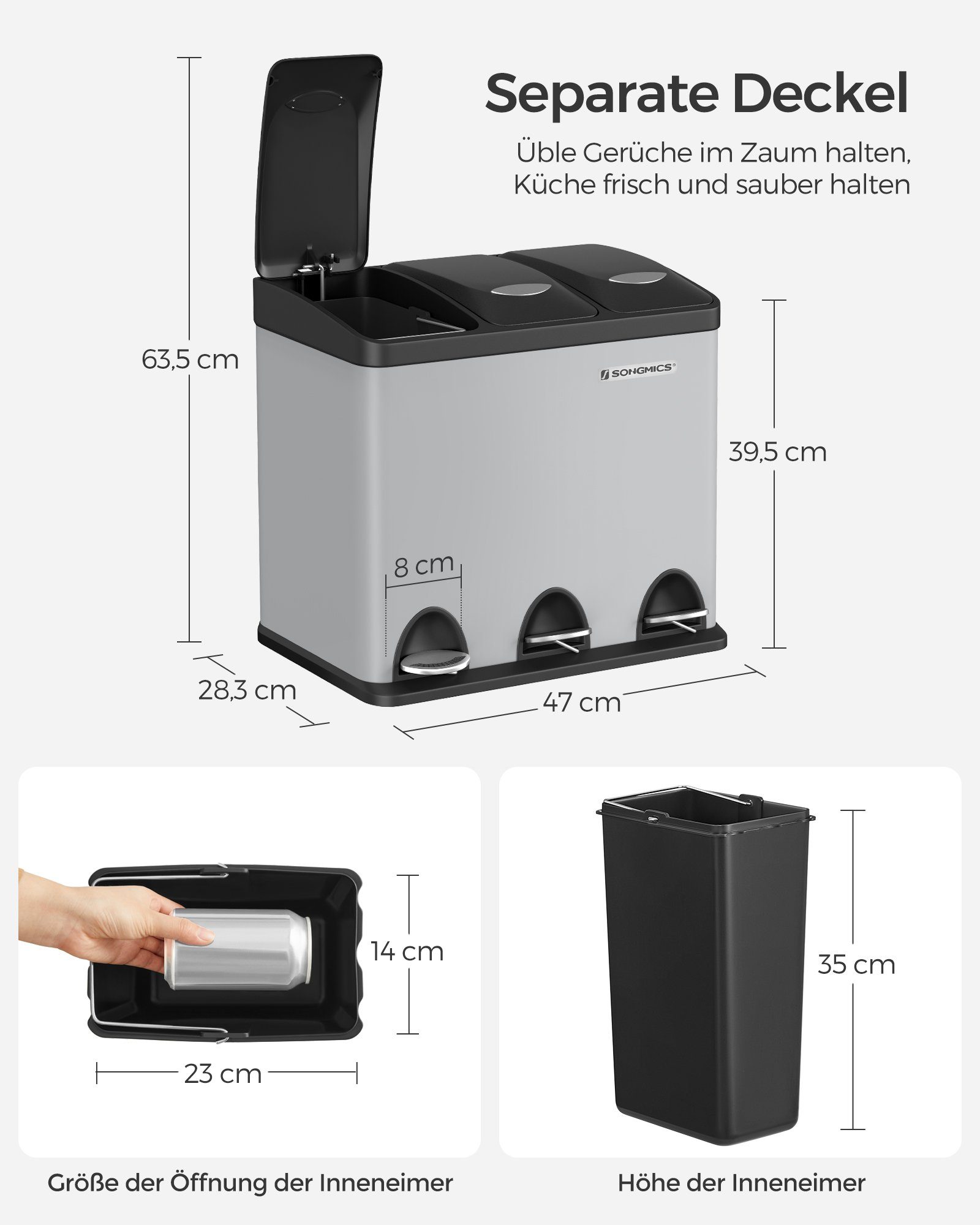 SONGMICS Mülleimer Mülltrennsystem, aus Metall, 24 L, Küche