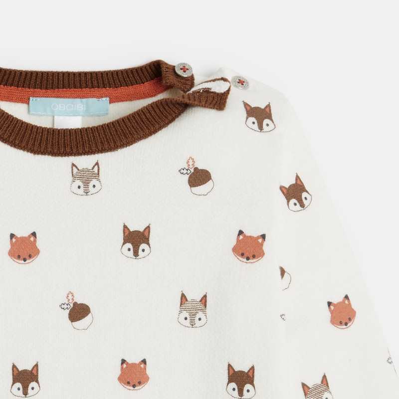 Pull épais maille tricot imprimé animaux blanc bébé garçon