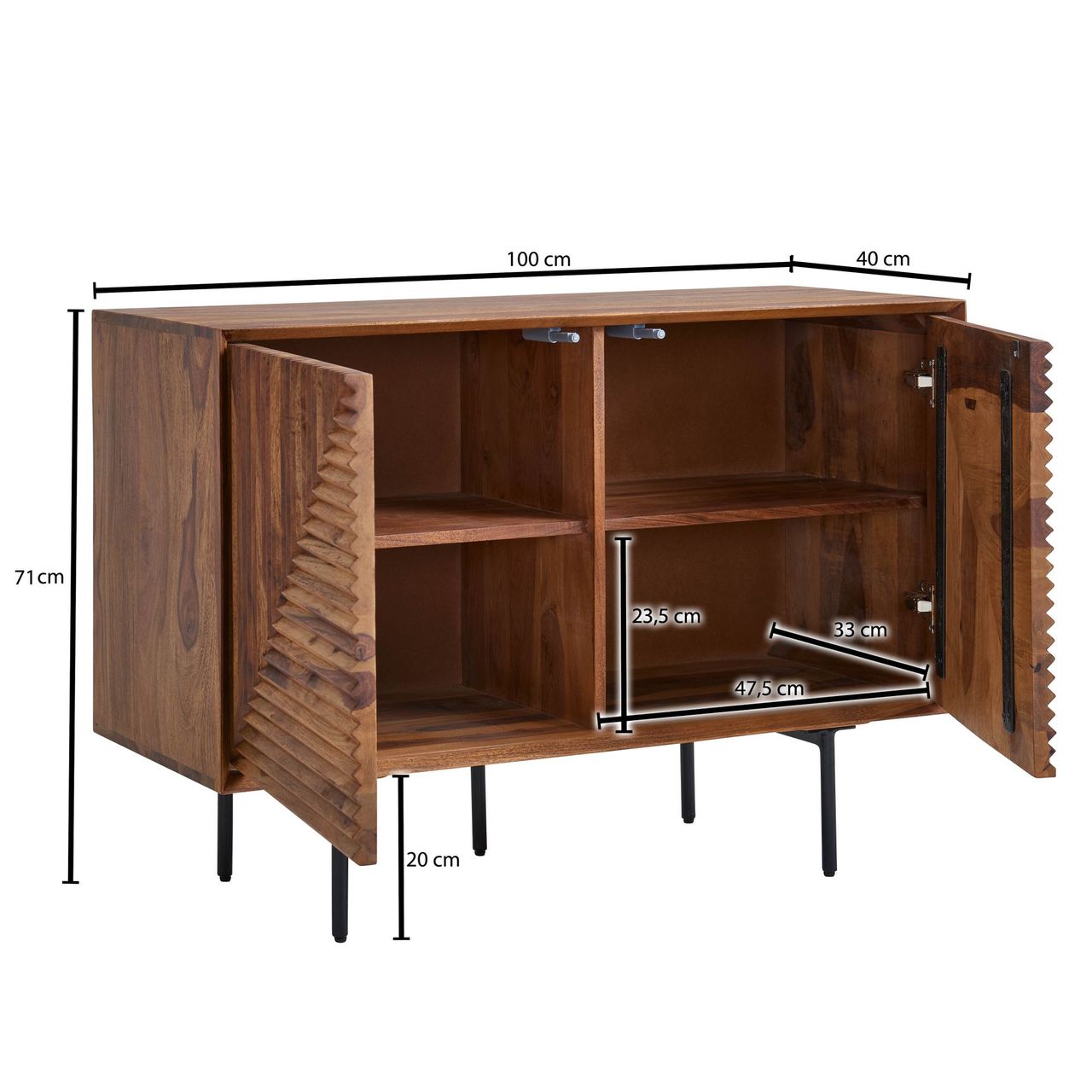 Skyport WOHNLING Sideboard 100x71x40 cm Holz Massiv Kommode Anrichte Modern Standschrank