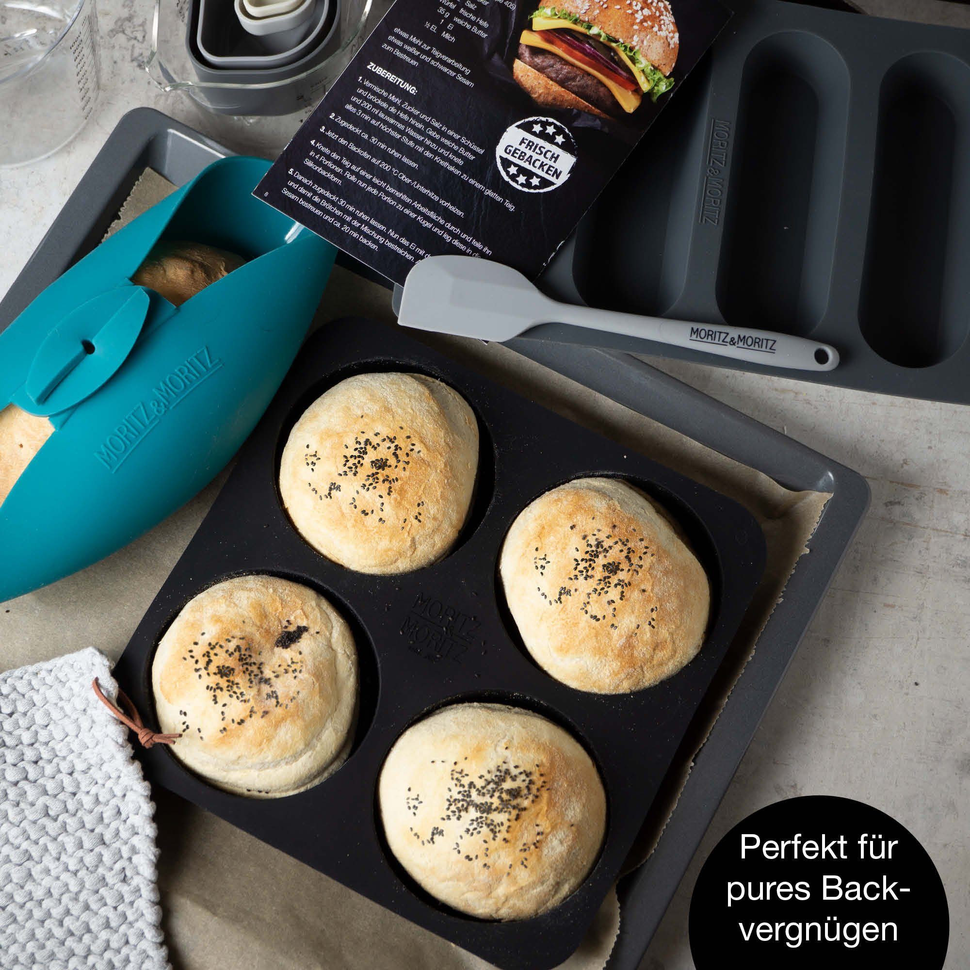 Moritz & Moritz Silikonform Brotbackform Set, (Set), Set aus Brotbackform Silikon Rund, Burger Buns Backform