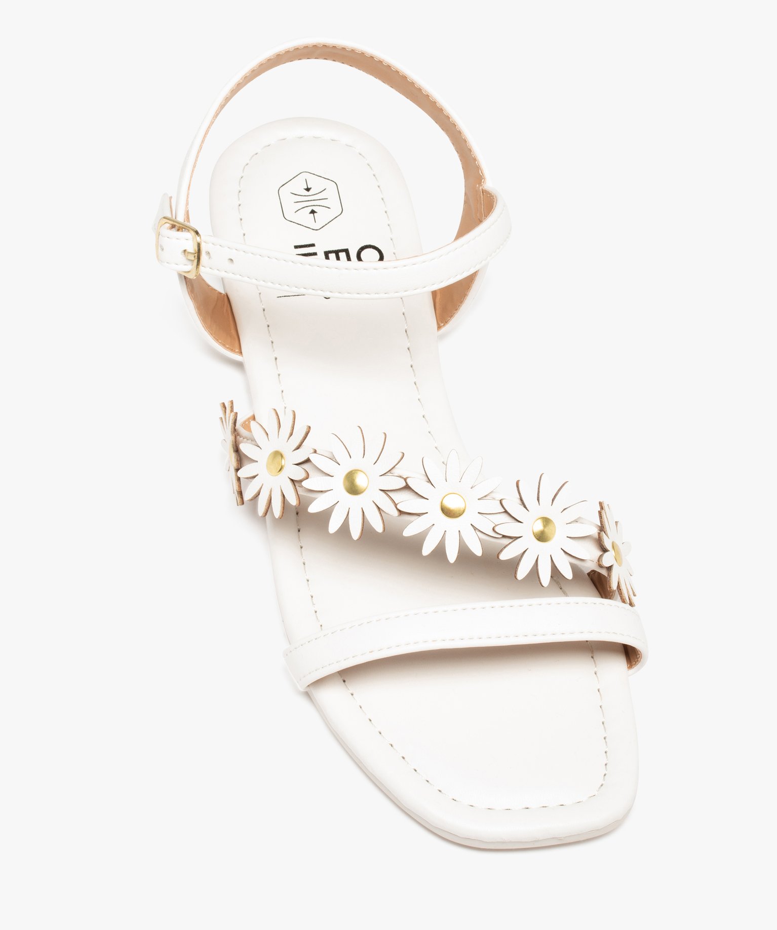 Sandales femme unies à talon plat et fleurs en relief blanc | GEMO