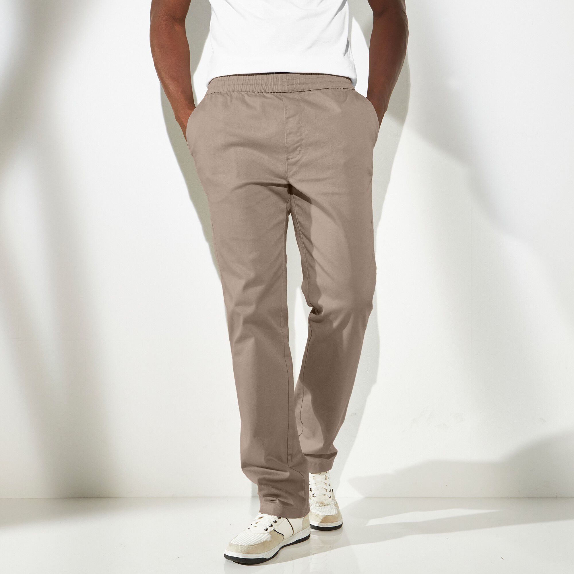 Pantalon en twill stretch taille élastiquée