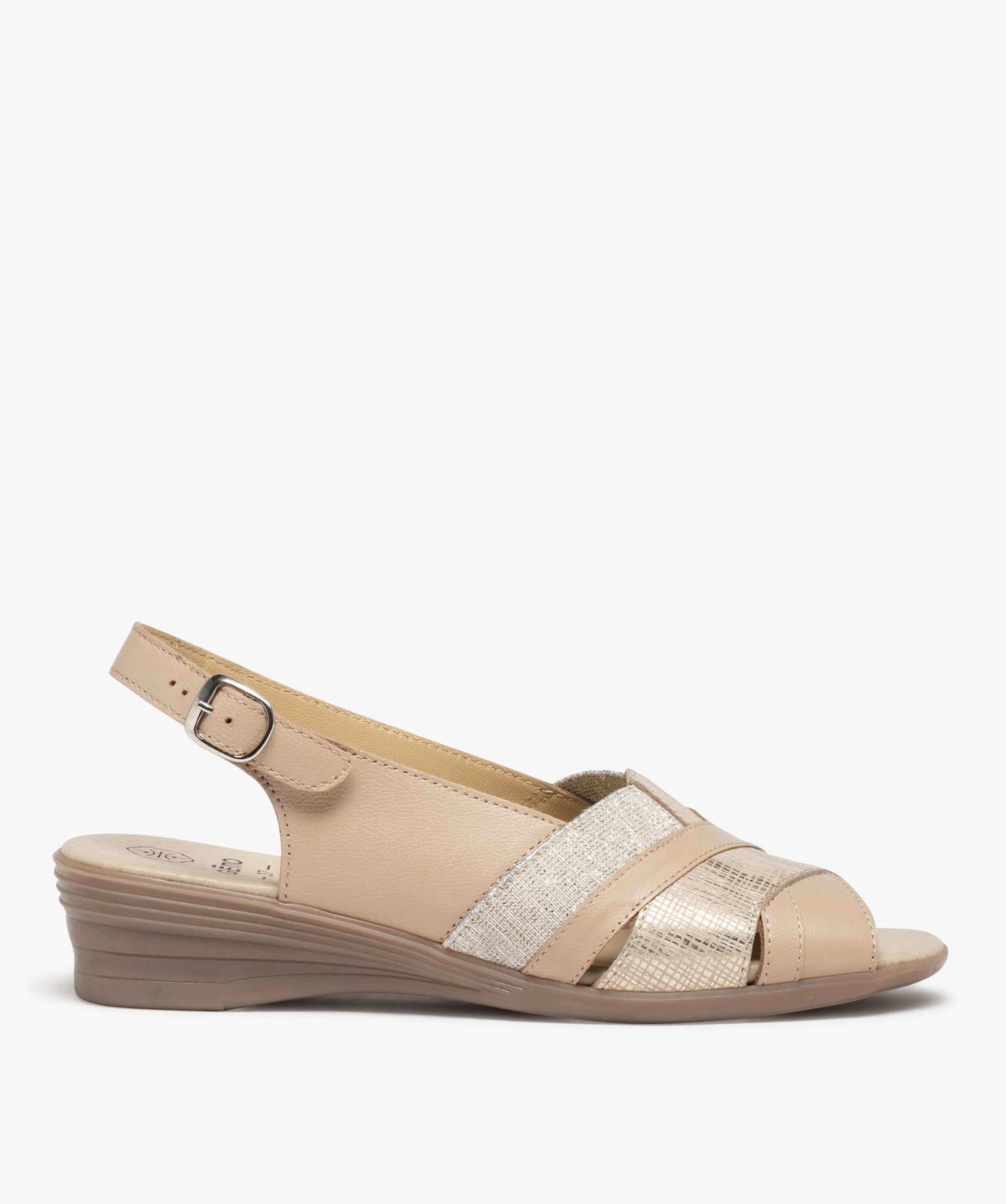 Sandales femme confort en cuir détails métallisés beige | GEMO