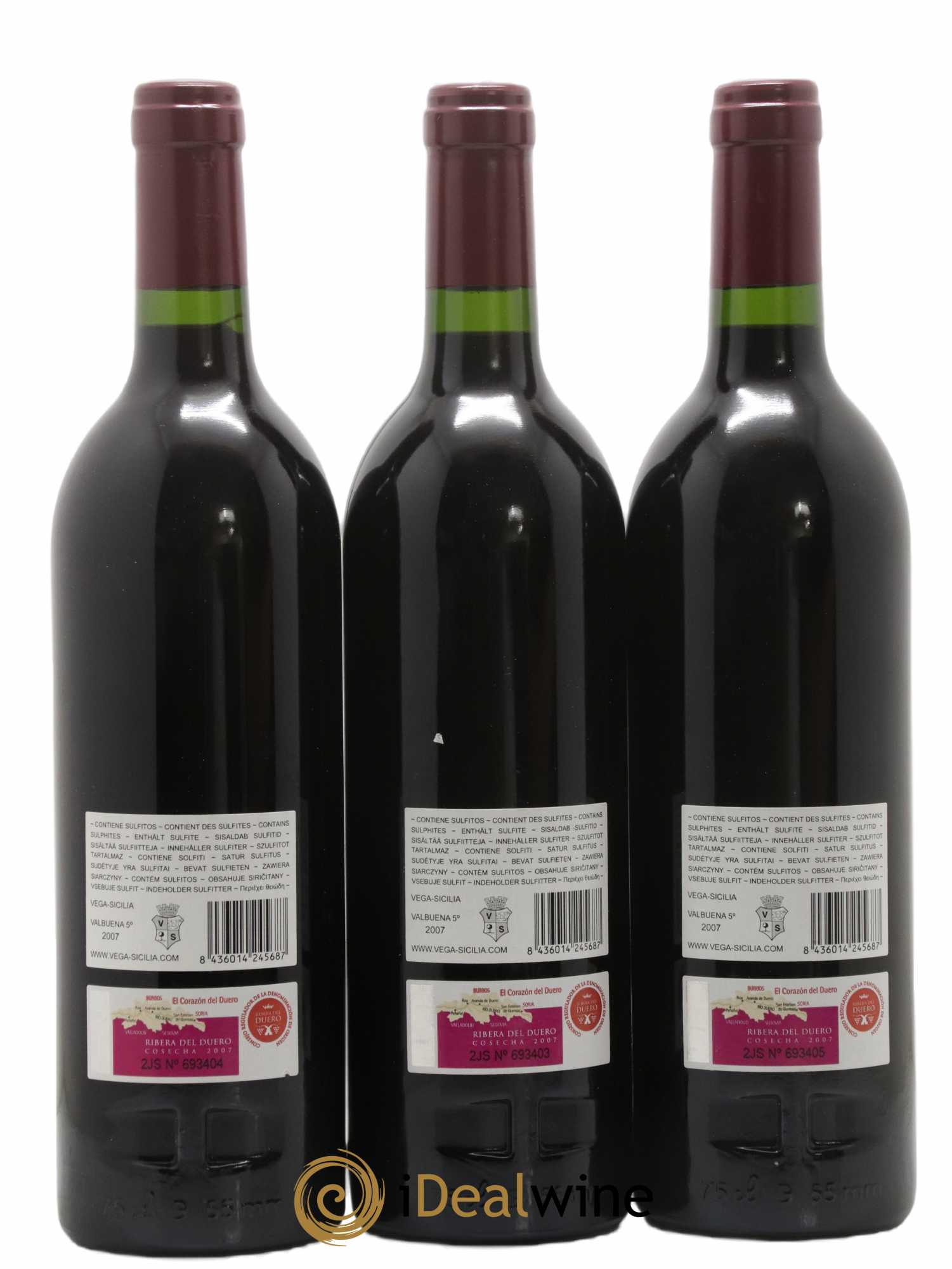 Ribera Del Duero DO Vega Sicilia Valbuena 5 ano Famille Alvarez  2007 - Lot de 3 Bouteilles