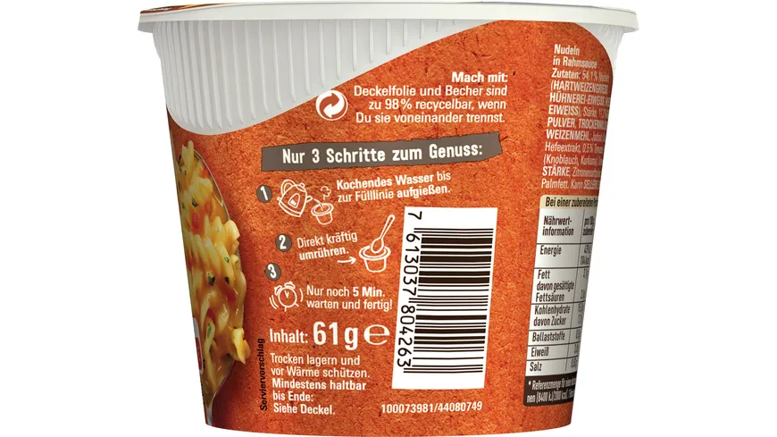 MAGGI 5 Minuten Terrine Nudeln in Rahmsauce 61 g