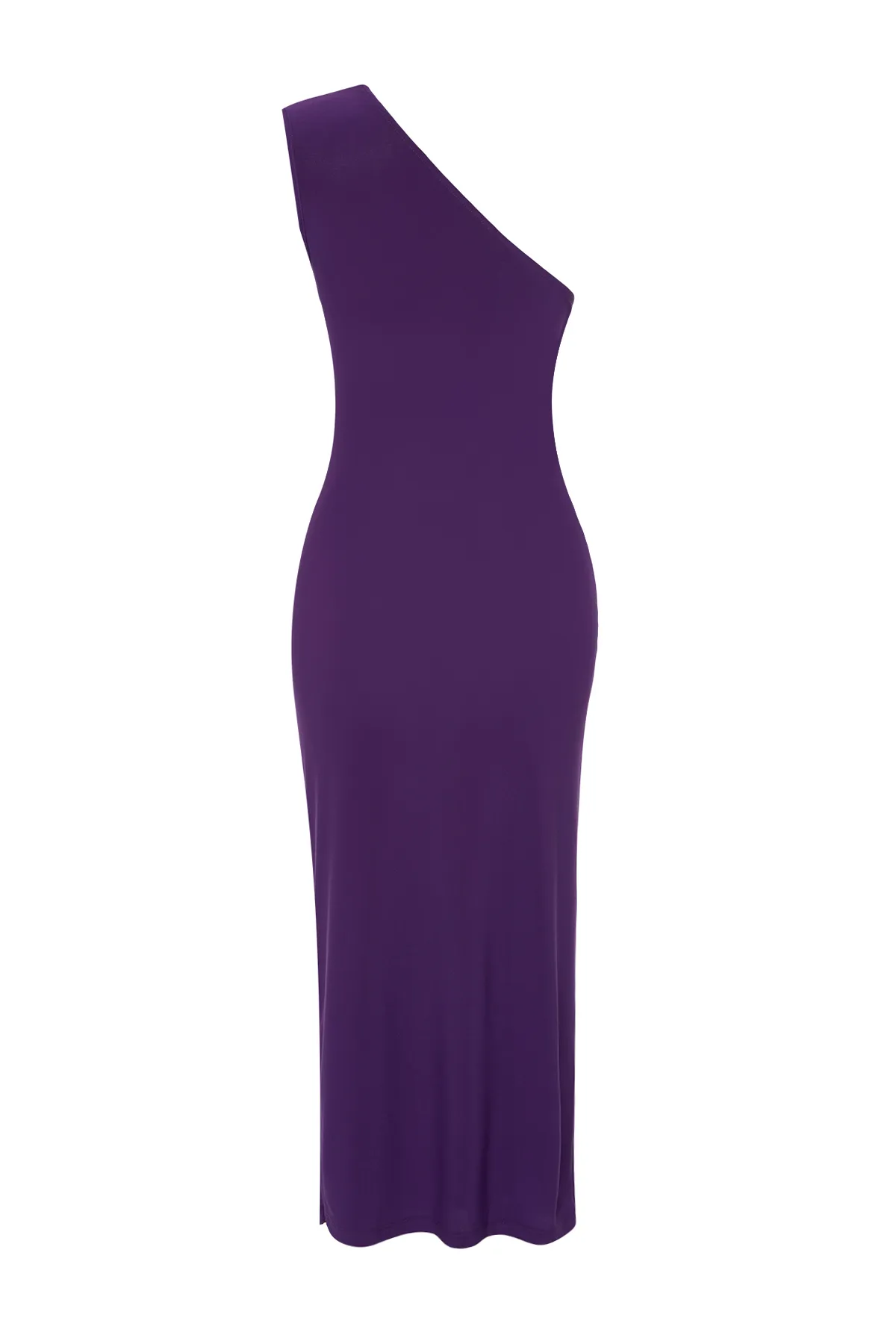 Trendyol Collection  Lilafarbenes, drapiertes, tailliertes/tailliertes, dehnbares Midi-Bleistiftkleid aus Strick mit einer Schulter TWOSS24EL00100