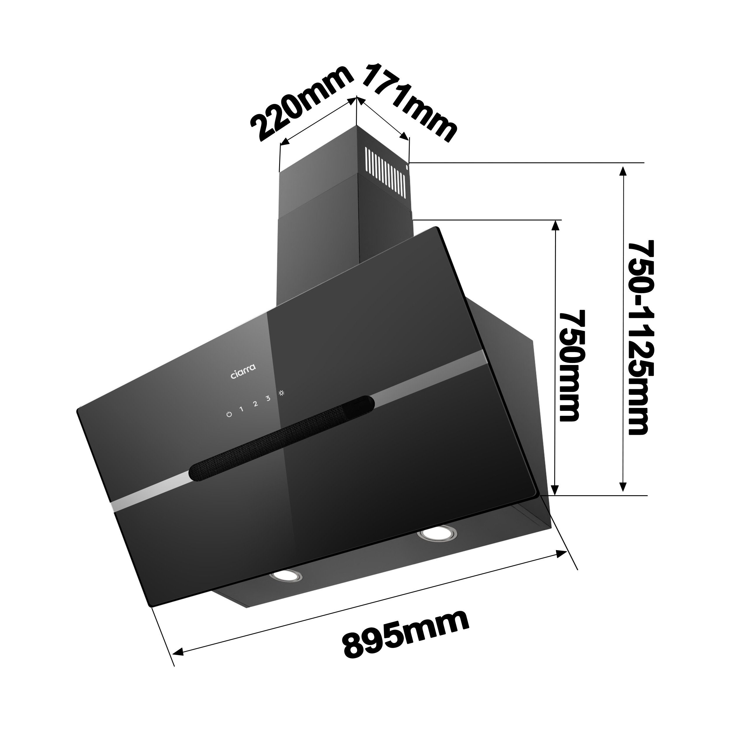 CIARRA Kopffreihaube VM9736FB, A+++ 650m³/h Dunstabzugshaube 90cm Inkl. BOOST WIFI-APP Touch Control