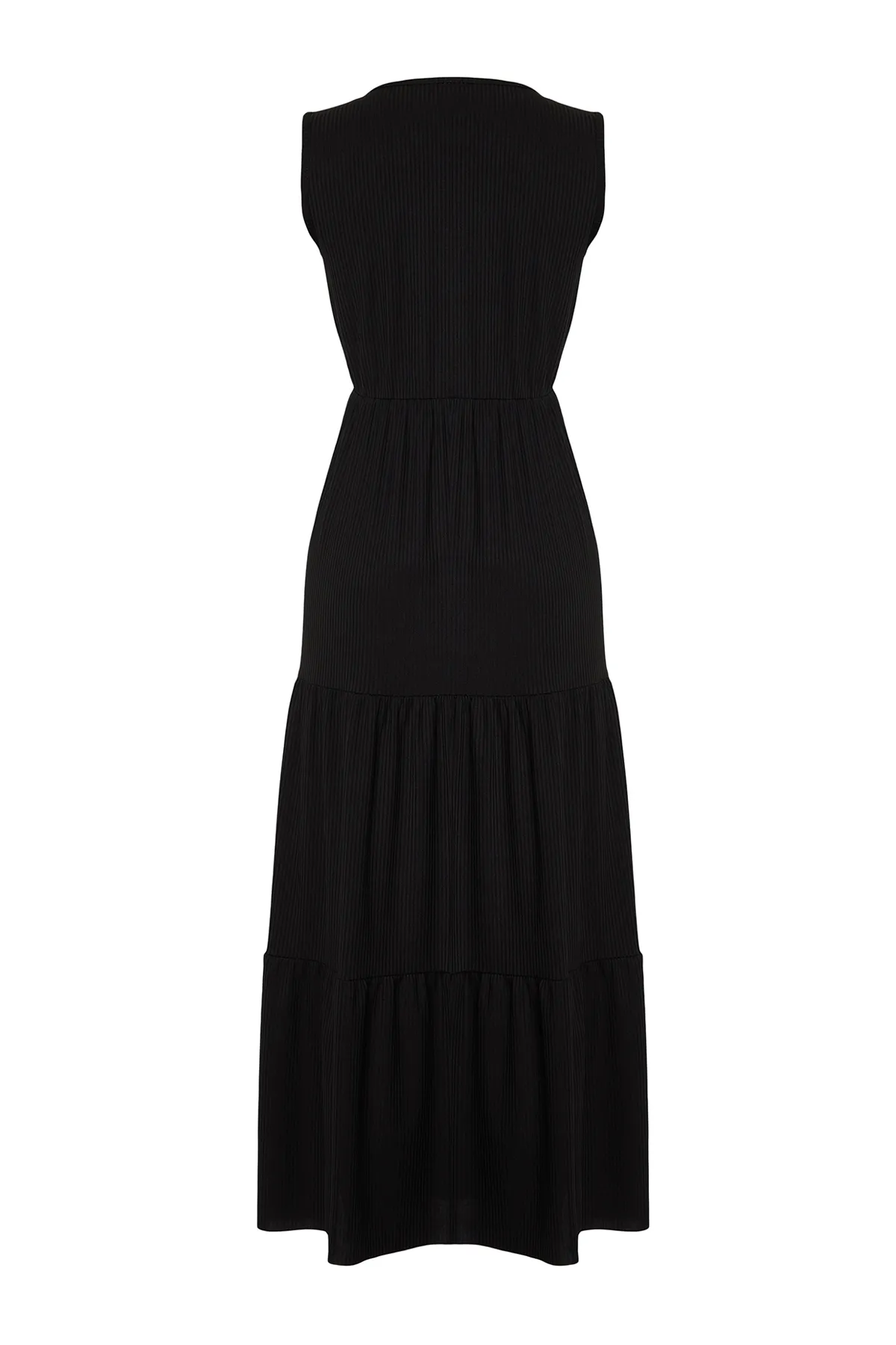 Trendyol Collection  Schwarzes ärmelloses Maxi-Strickkleid in A-Linie mit V-Ausschnitt TWOSS22EL1588