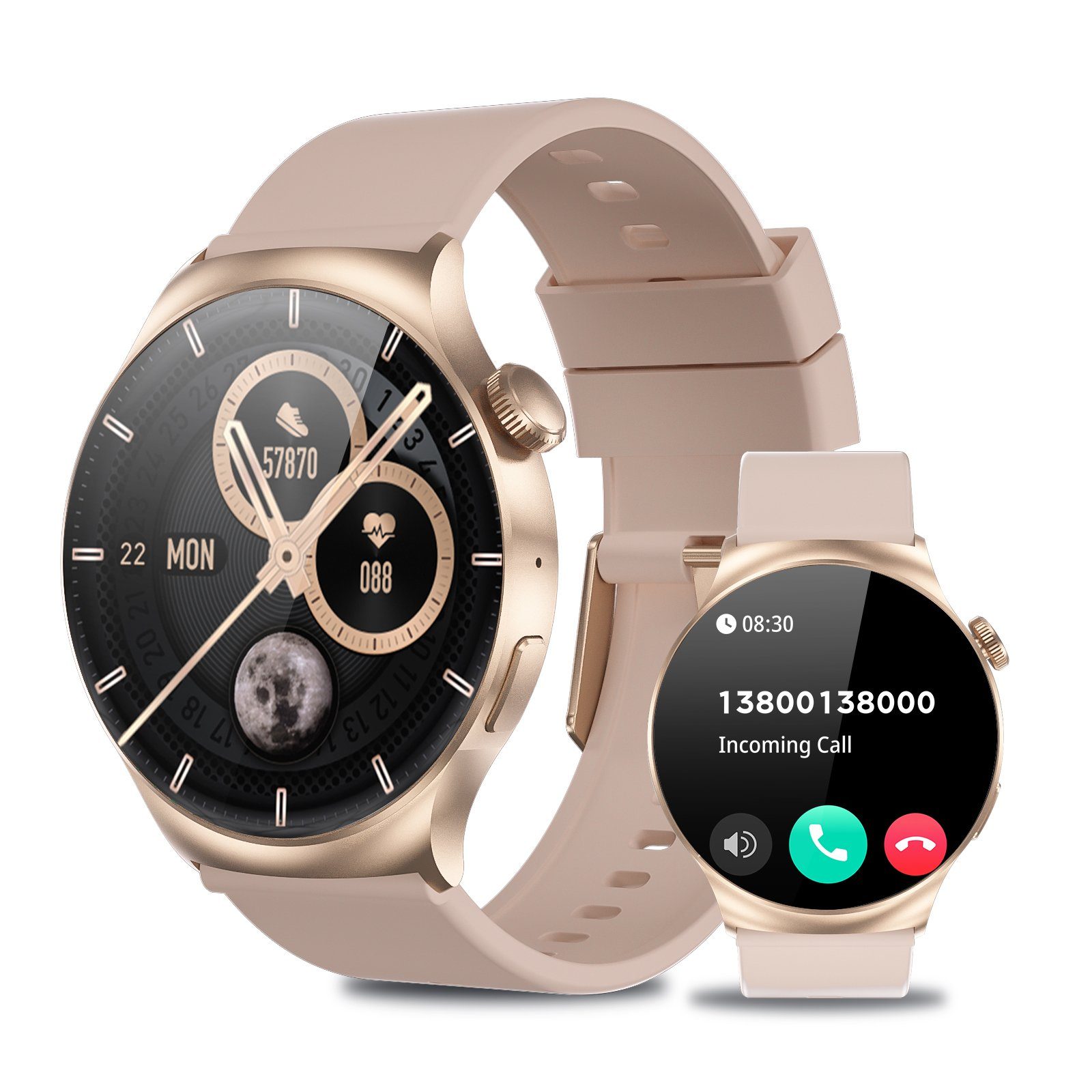 Yuede Smartwatch Damen Herren,Neueste Runde Fitness Uhr mit Anruffunktion Smartwatch (1,46 Zoll TFT HD Explosionssicherer gehärteter Glasbildschirm Zoll) Fitness Tracker Armbanduhr mit Schrittzähler, Blutsauerstoff, Blutdruckmessung, Schlafqualität,
