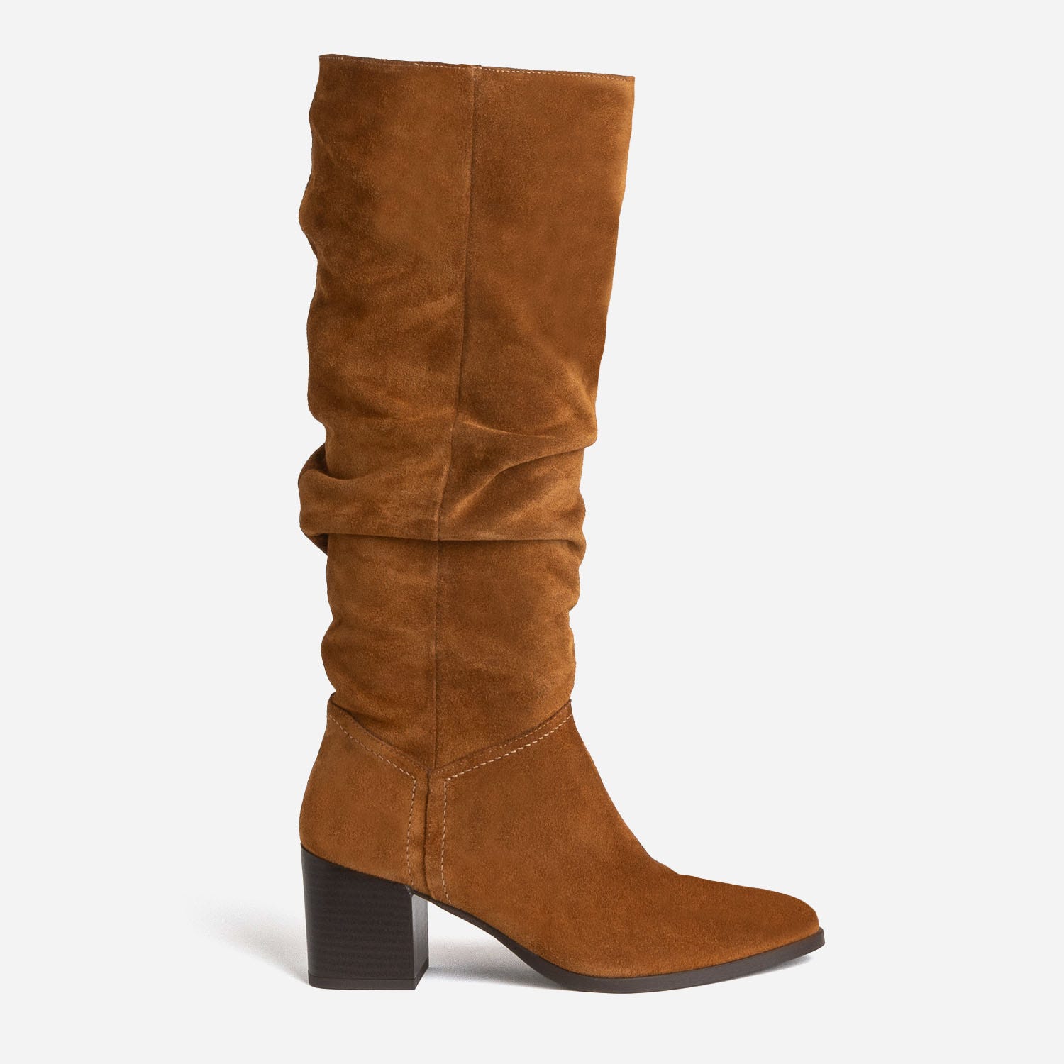 Botte TEXTO camel en cuir velours à tige plissée