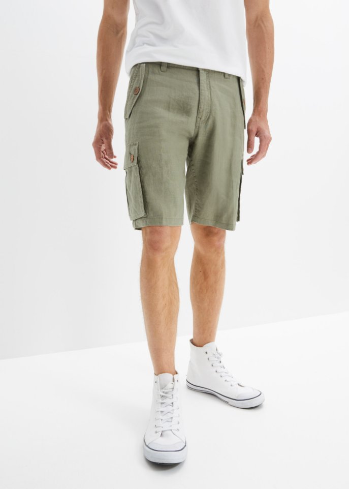 Cargo-Bermuda aus Leinen, Loose Fit