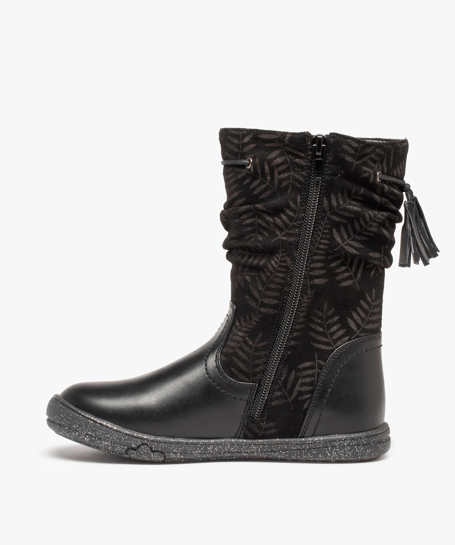 Bottes fille à semelle pailletée et tige imprimée noir | GEMO