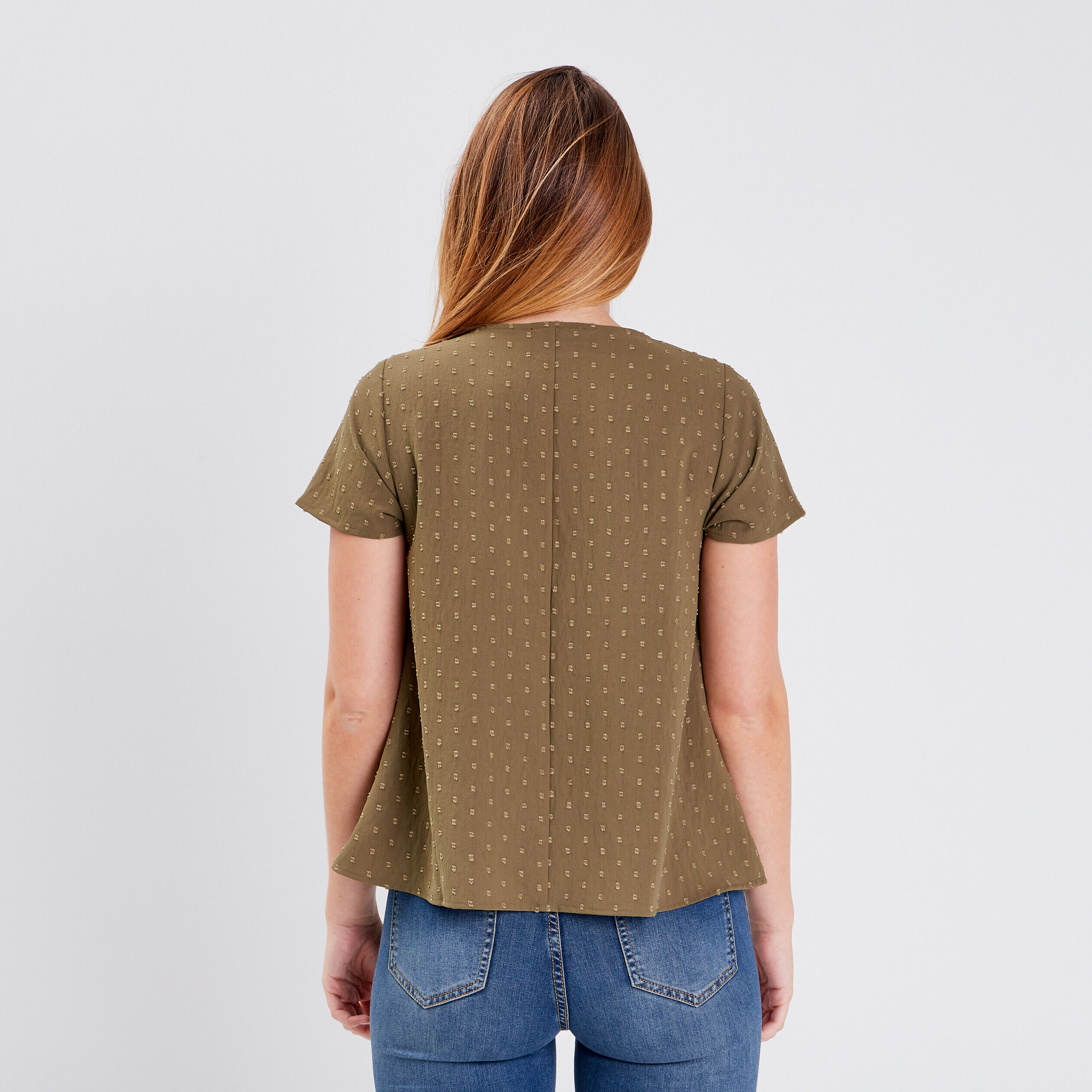 Blouse manches courtes vert kaki femme | Cache Cache