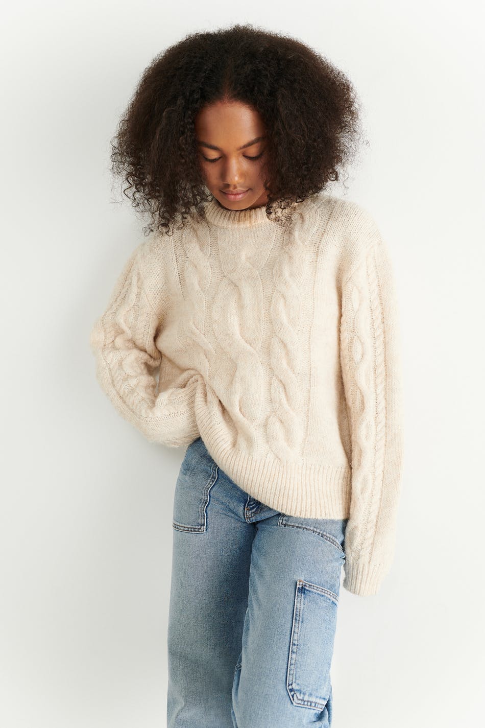 Y knit oversize cable sweater