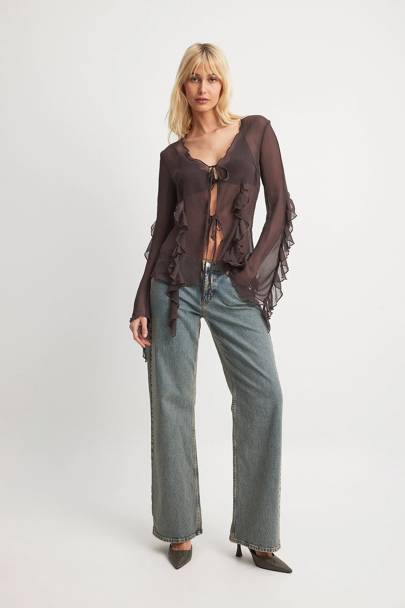 Bluse mit Rüschen und Schleifendetail