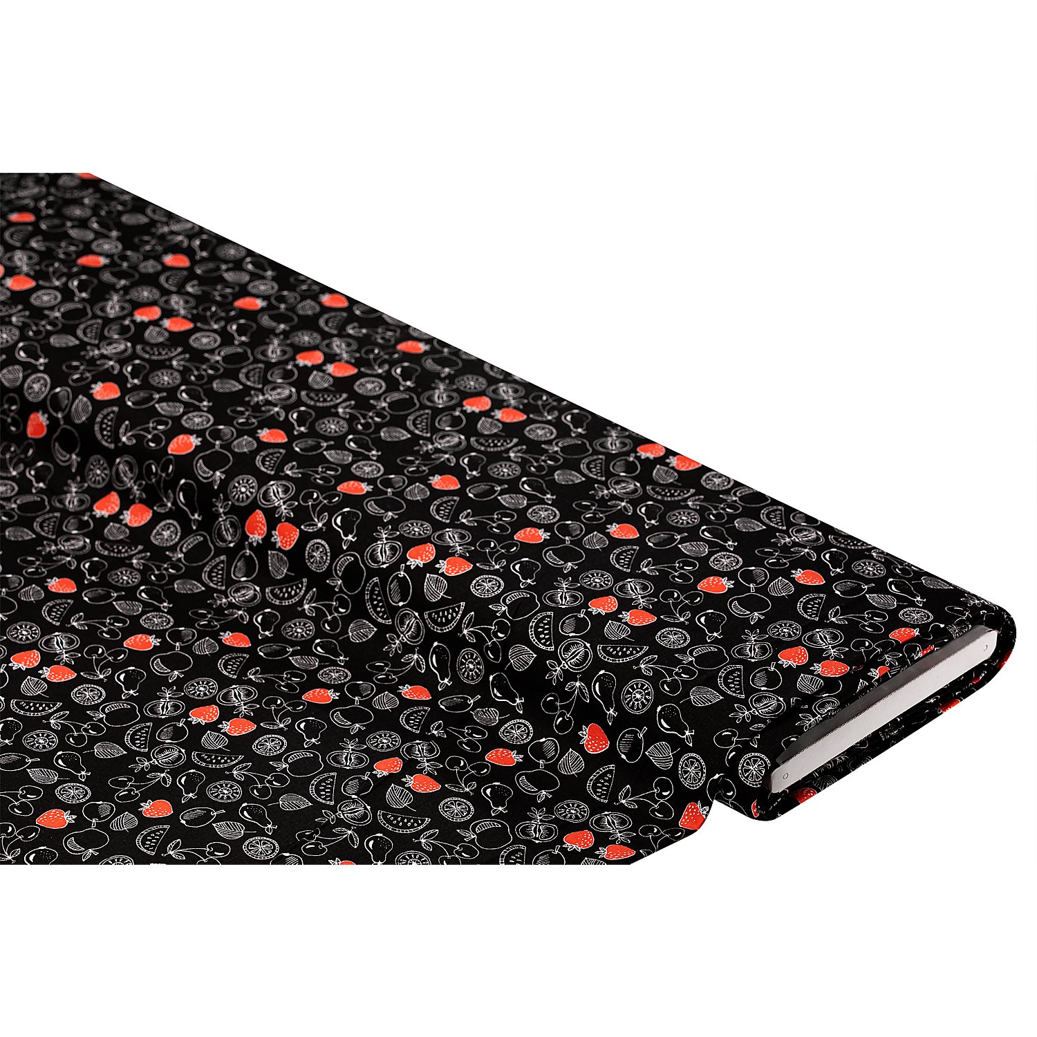 Baumwollstoff „Früchte“, schwarz-color