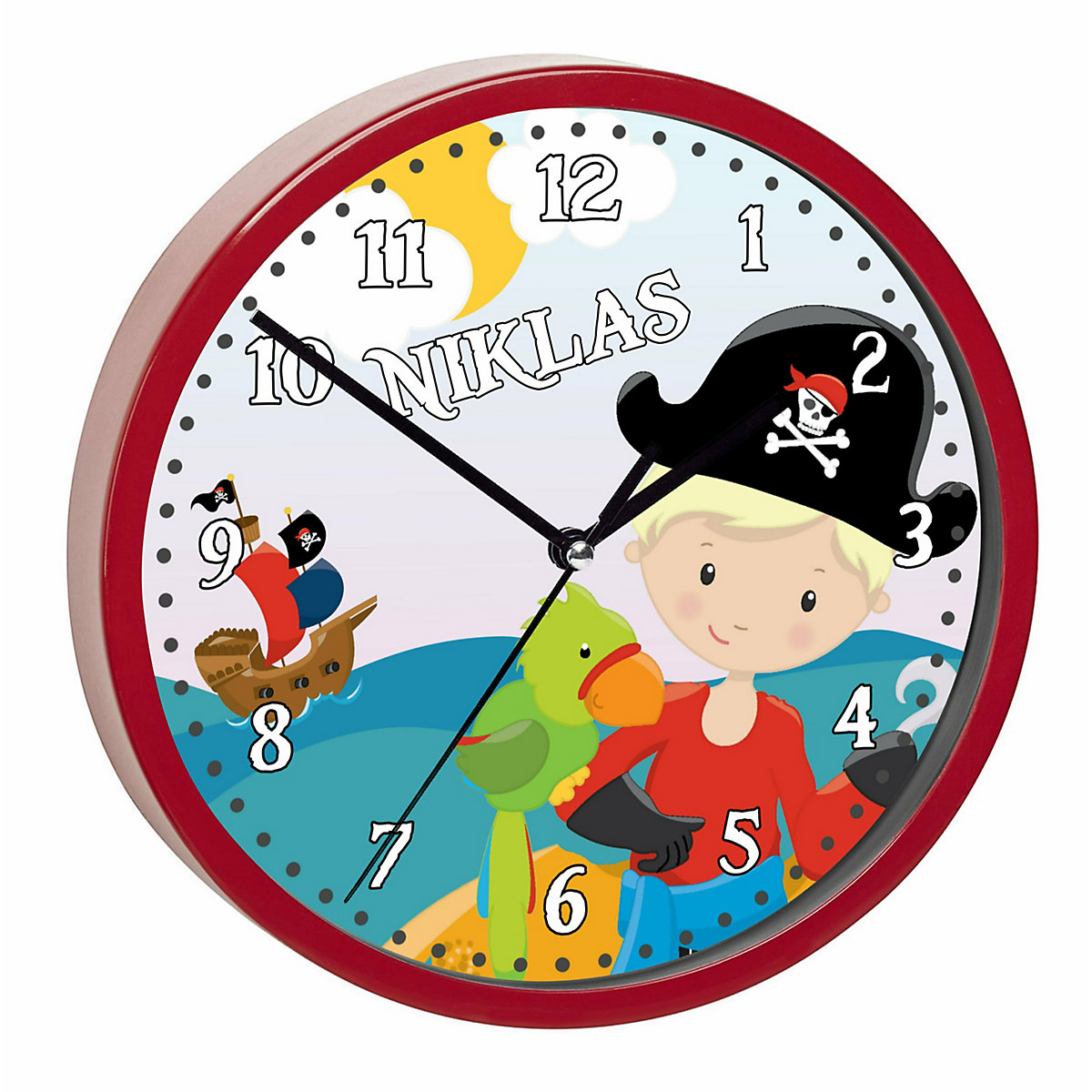 Kinder Wanduhr personalisiert mit Name Pirat nah