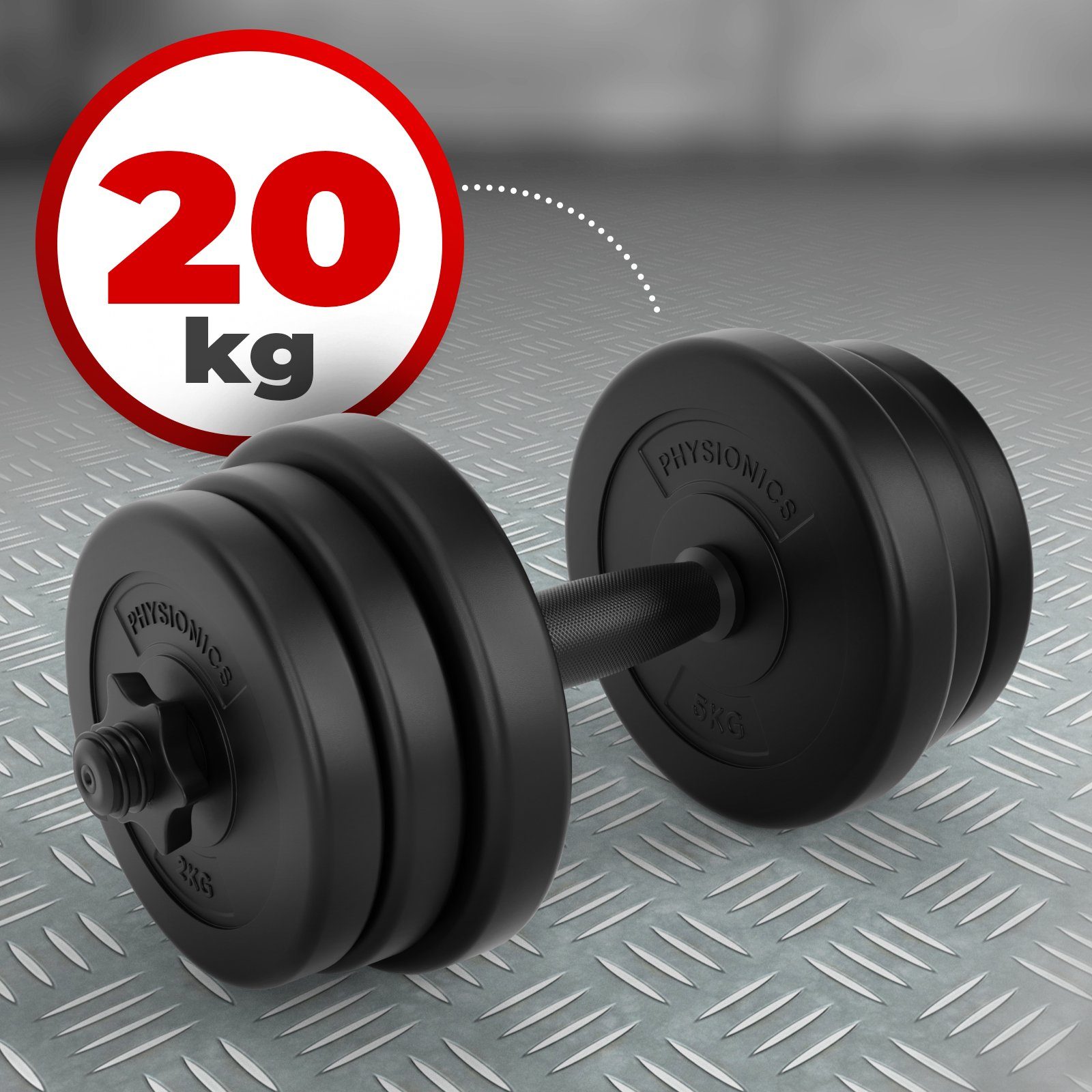 Physionics Hantel-Set Kurzhantel Set 20kg oder 40kg - Ø 25 mm - Hantelstangen, Kurzhanteln