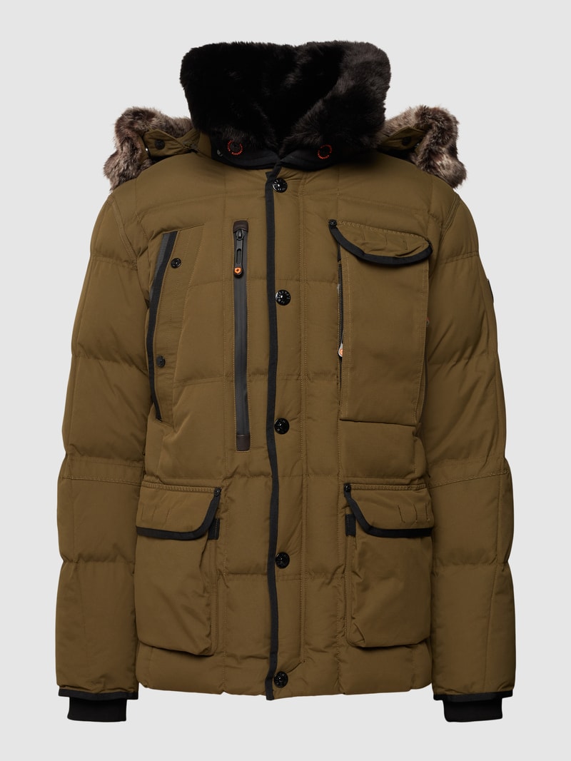 Steppjacke mit Kunstpelzkragen Modell 'MARVELLOUS' in olivgrün
