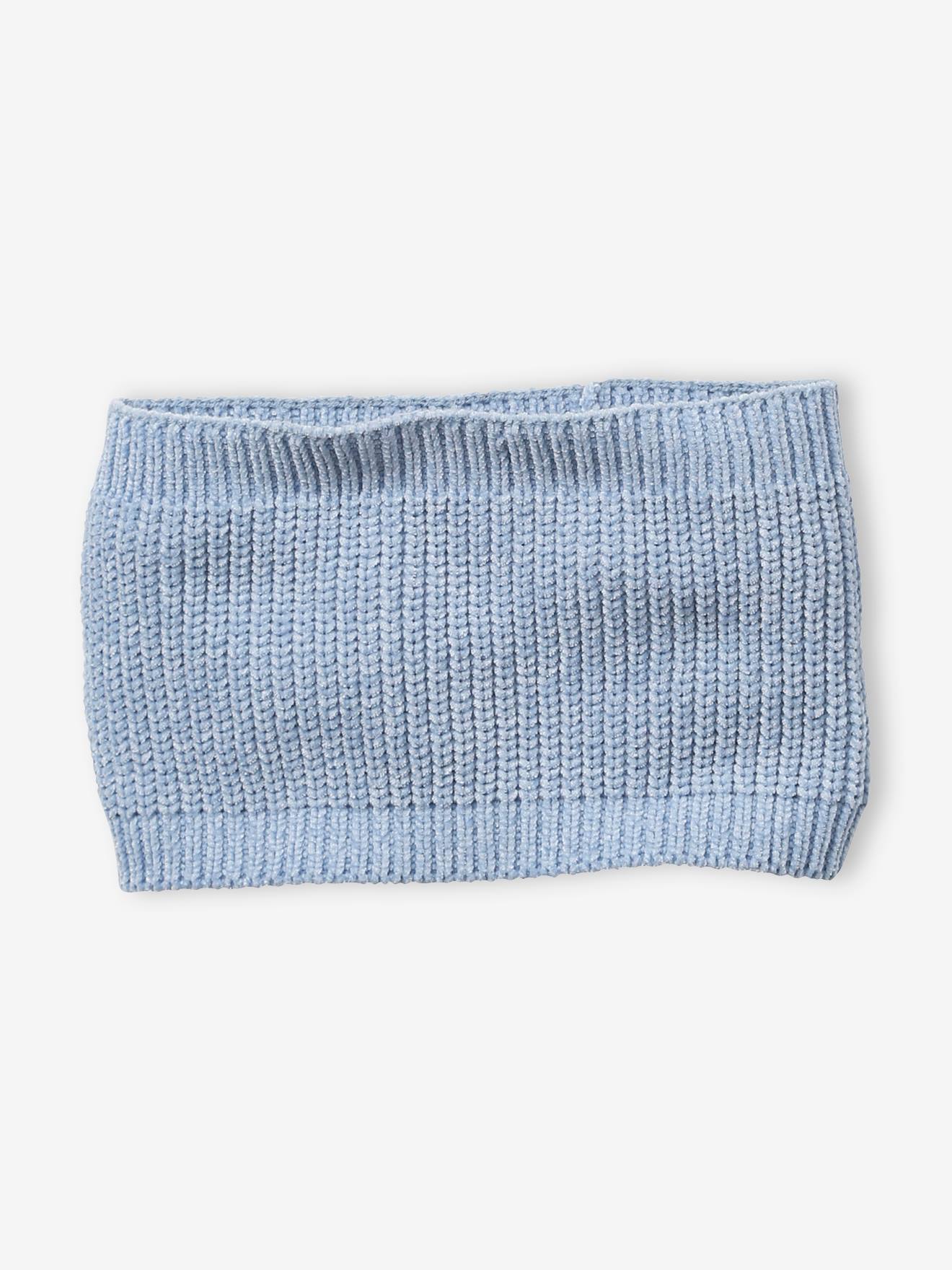 Vertbaudet Mädchen Strick-Set: Mütze, Rundschal & Handschuhe, Chenille - hellblau