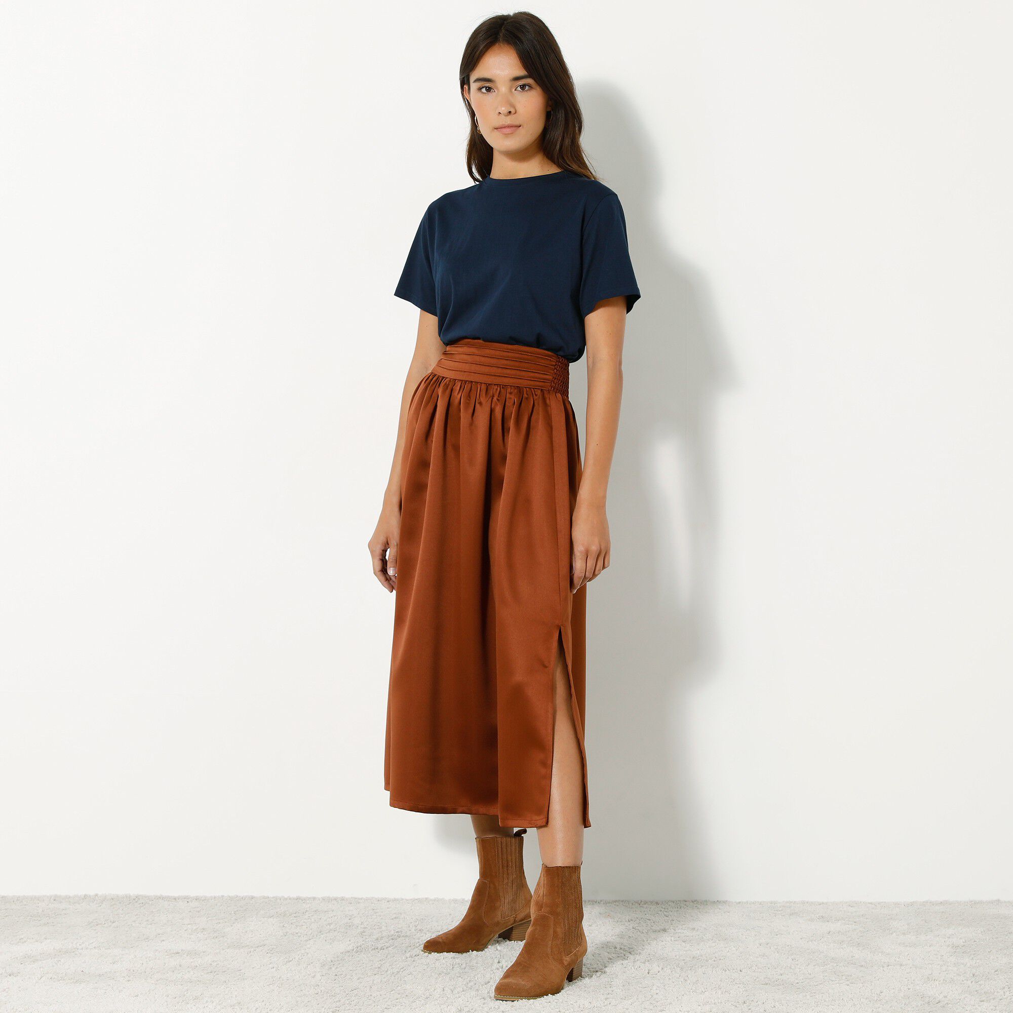 Jupe longue unie, satin