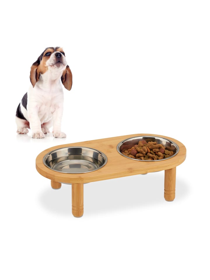 relaxdays Futterbar in Natur/Silber - (B)34,5x (H)9,5 x (T)18 cm günstig kaufen onesize