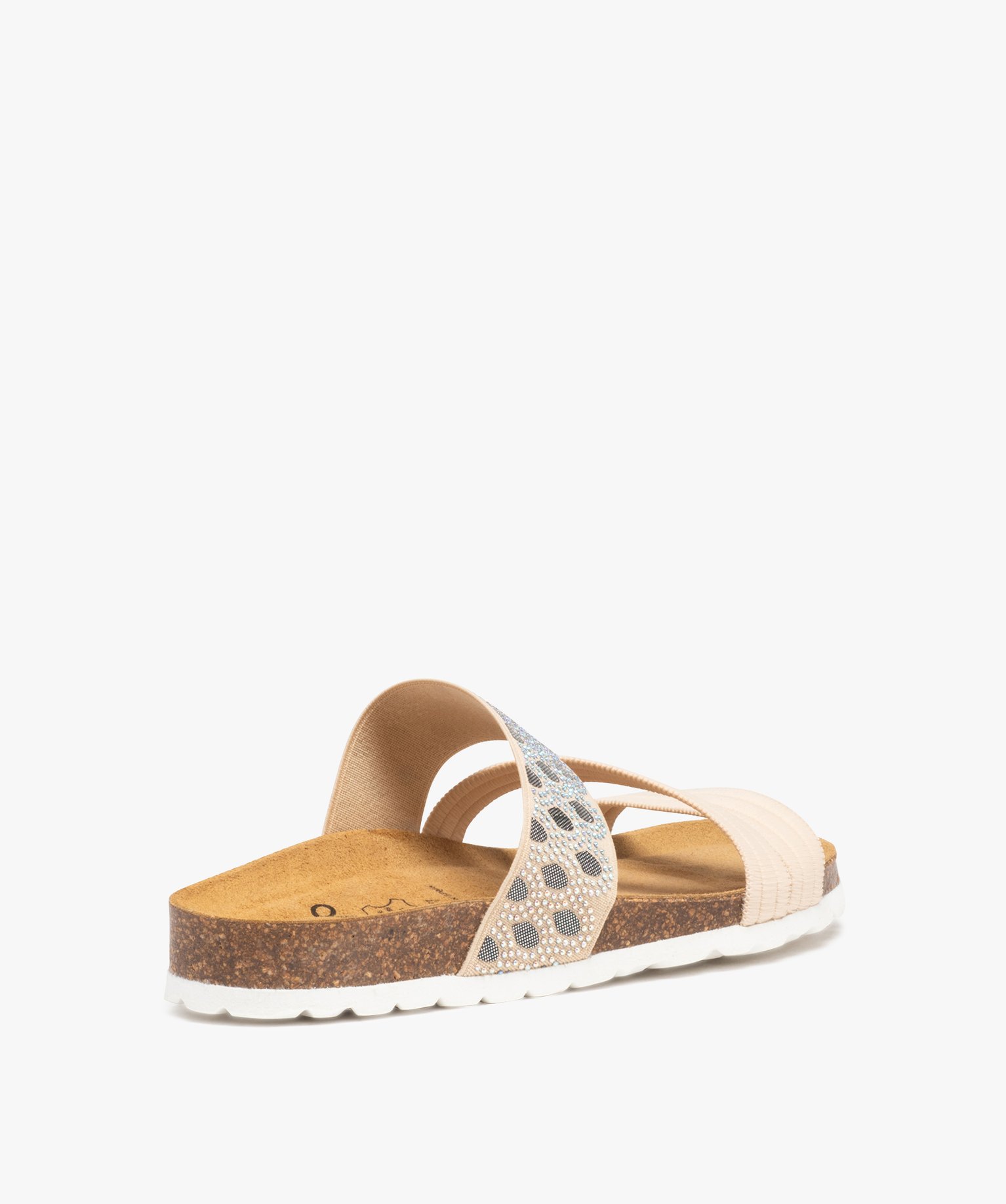 Mules femme à talon plat avec brides élastiques fantaisie beige | GEMO