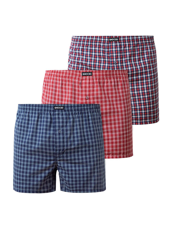 SNOCKS American Woven Boxershorts aus Bio-Baumwolle 3 Stück in Small Check günstig kaufen