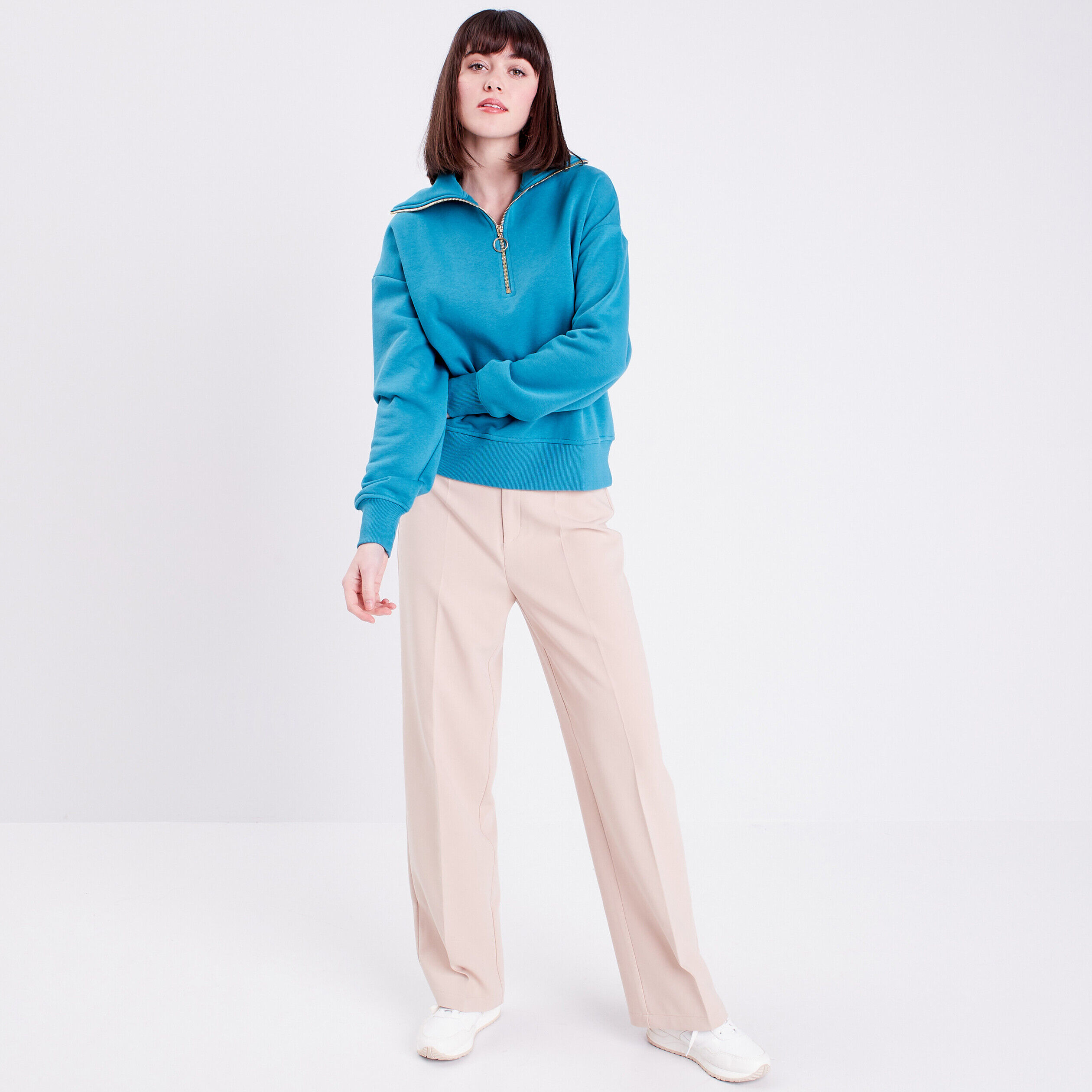 Sweat à col montant avec zip bleu canard femme | Cache Cache