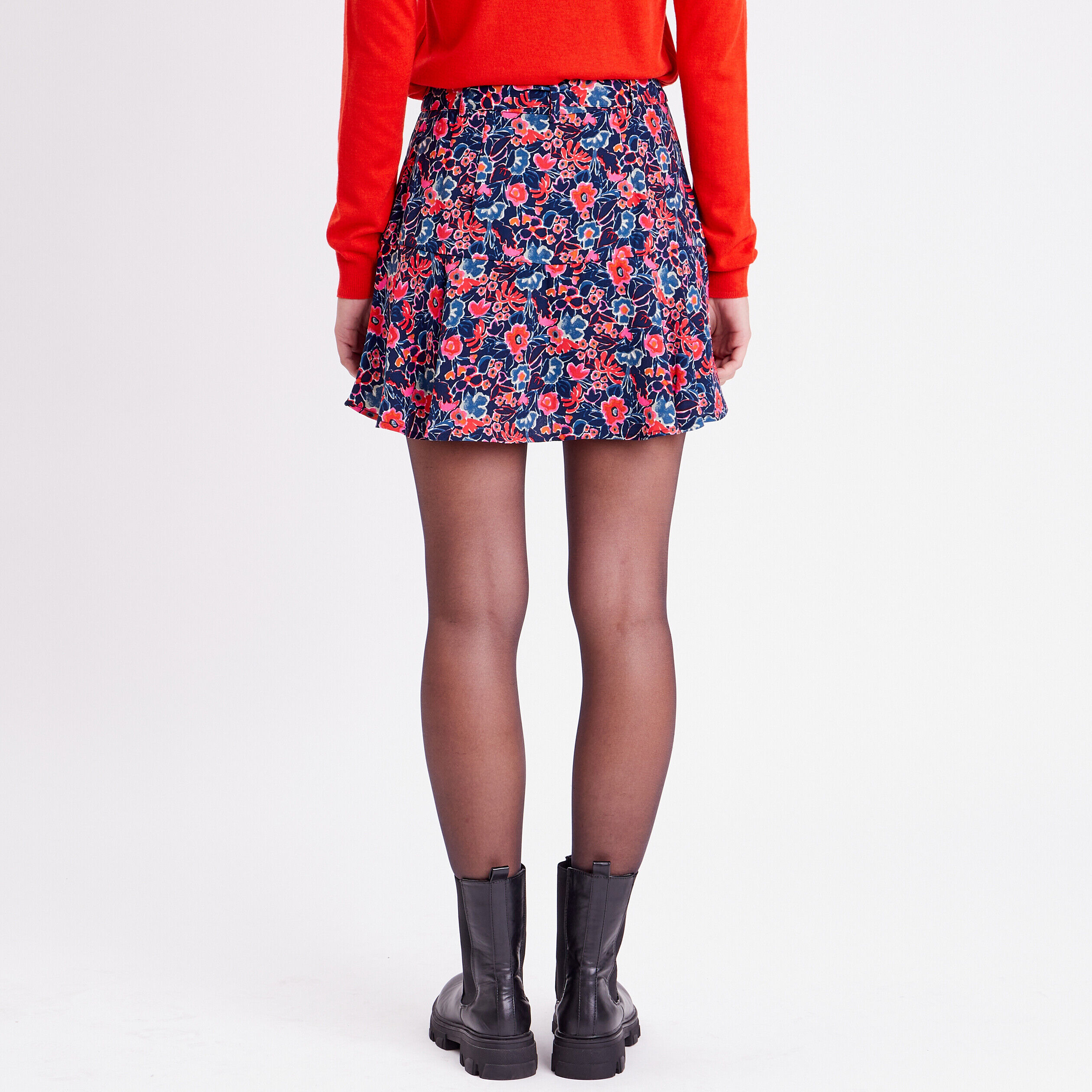 Jupe-short droite ceinturée bleu marine femme | Cache Cache