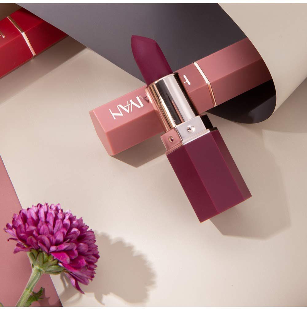 Haiaveng Lippenstift Matte Lipstick Samtige rote Lippenstifte Wasserdichte, lang anhaltende, glättende Antihaft-Tasse Sexy Colors Lipsticks