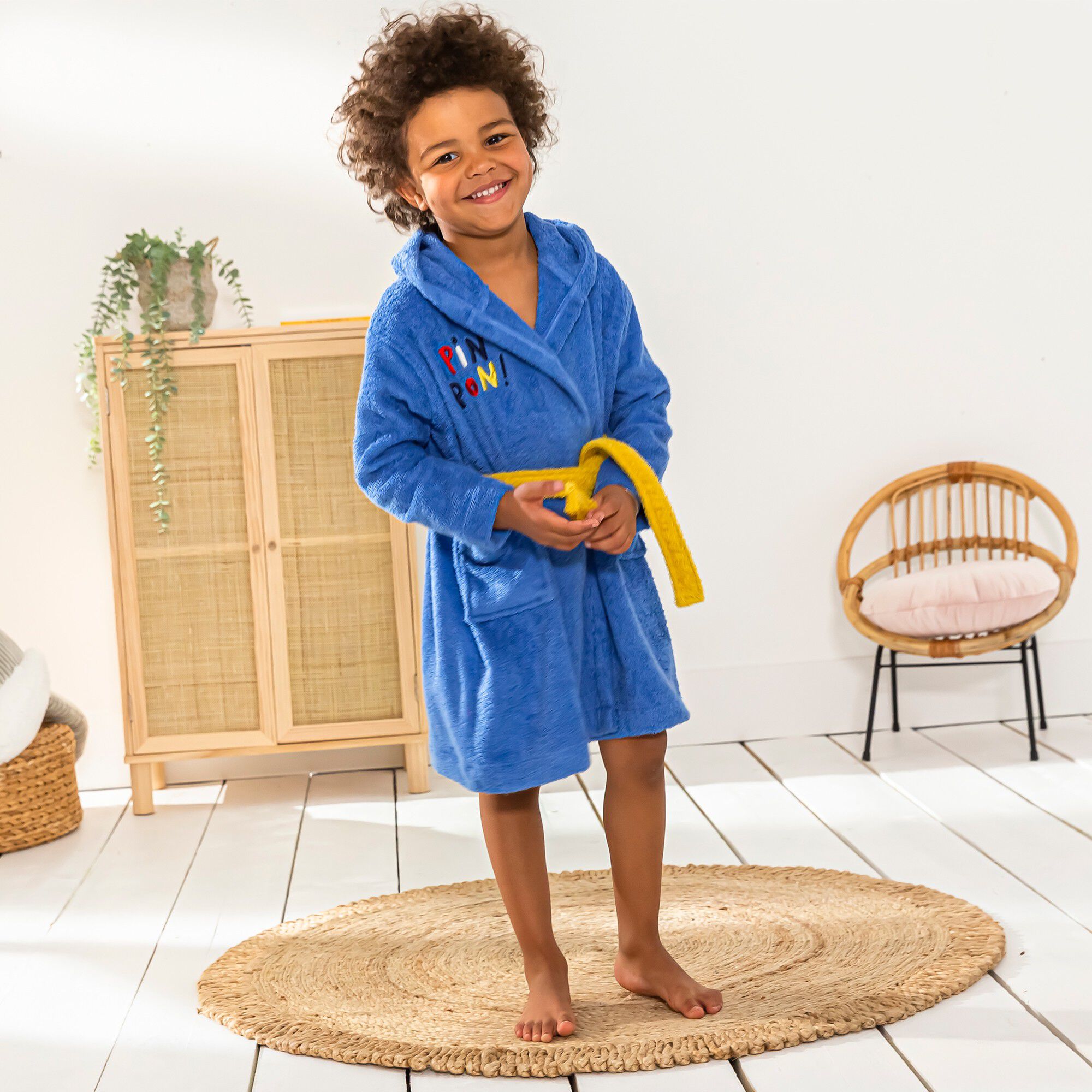 Peignoir de bain enfant Pin-pon à capuche éponge coton