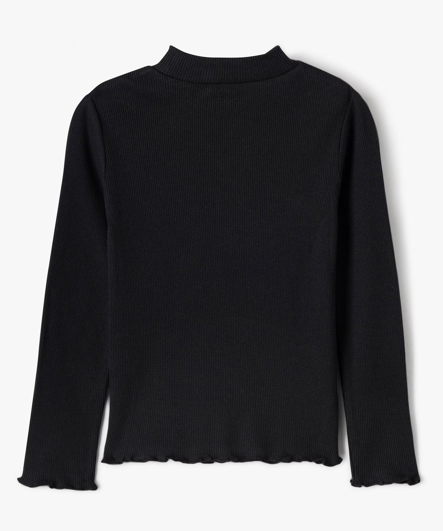 Tee-shirt à manches longues en maille ctelée fille noir | GEMO