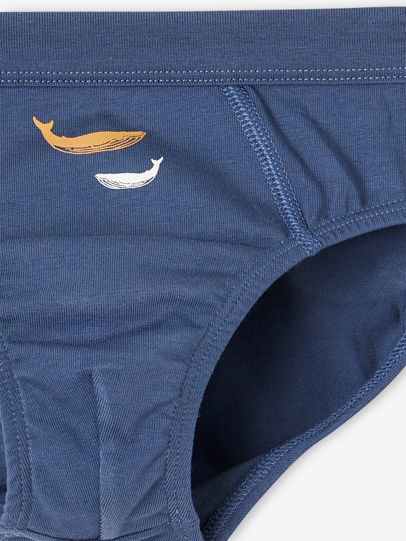 Vertbaudet 7er-Pack Jungen Slips mit Bio-Baumwolle, Wale - himmelblau