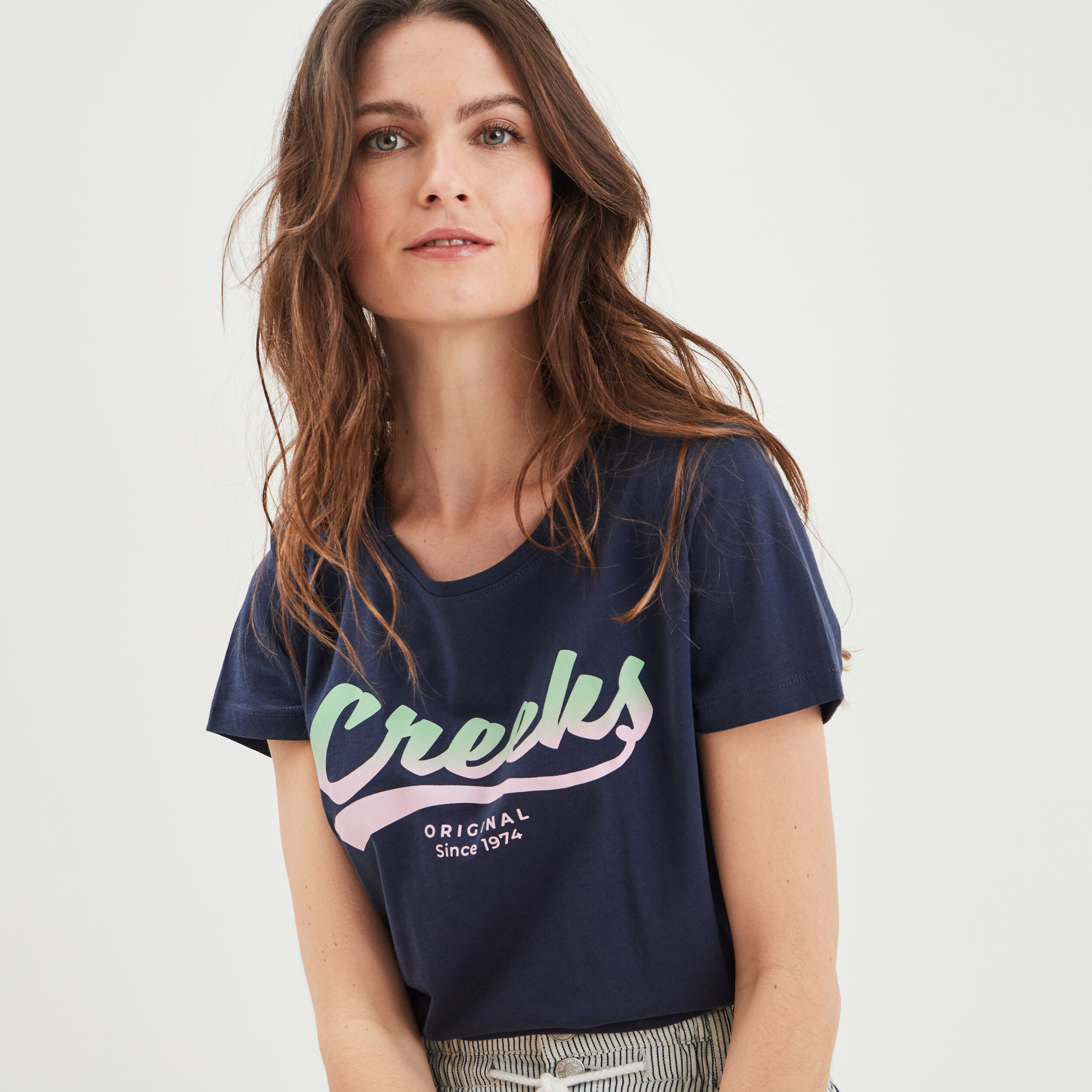 T-shirt col rond Creeks bleu marine femme | La Halle