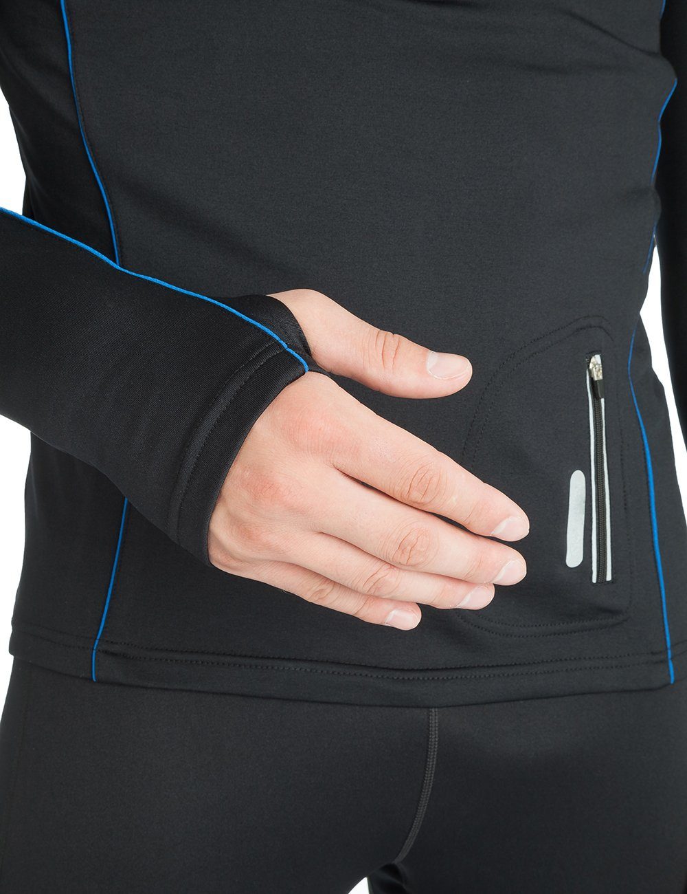 Zoomyo Laufshirt windabweisendes, angerautes Herren Fleece Laufshirt Jimi mit Reflektoren und Quick-Dry-Funktion