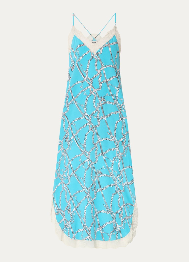 Zadig&Voltaire Ristyl silkkinen maksimekko, jossa pitsiä ja printtiyksityiskohtia